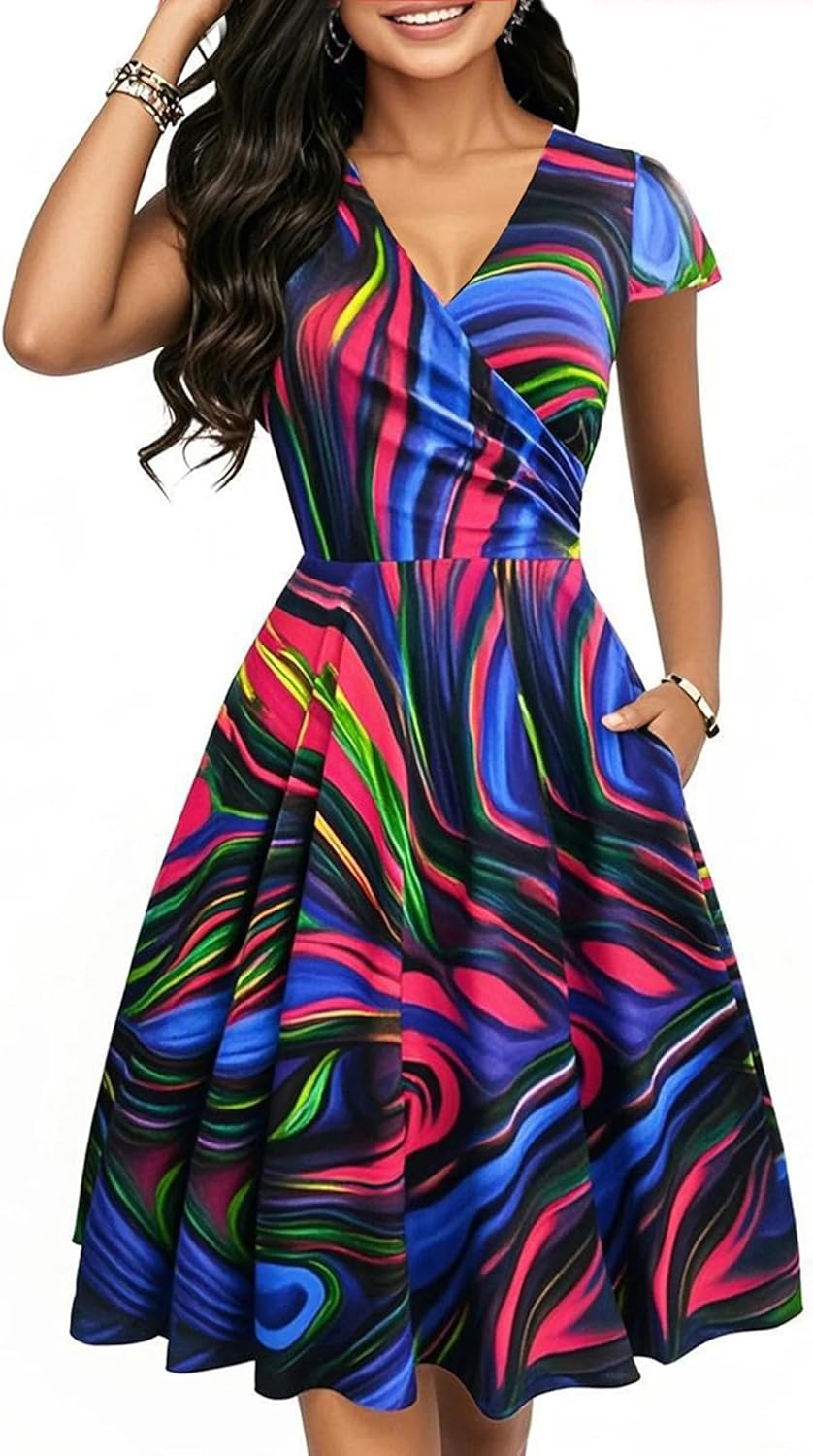 Oxiuly Women'S 2025 Chic V Neck Floral Casual Midi Dress with Pockets Maternity Clothes Nursing Dresses image number 6