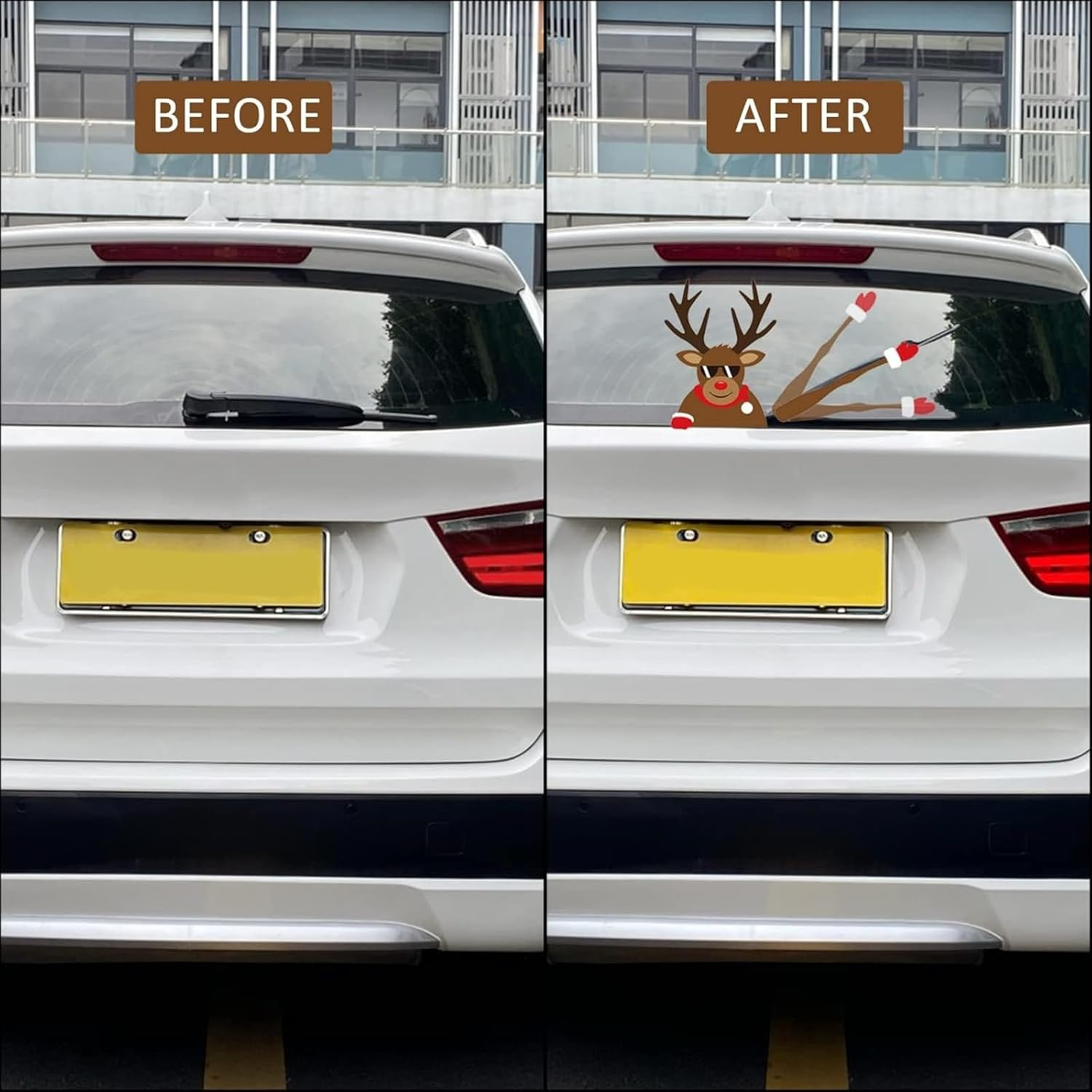 2 Pcs Christmas Reindeer Car Decoration Kit, Wiper Sticker and Auto Window Stickers for Styling, Holiday Car Window Accessories for Christmas Decor image number 6