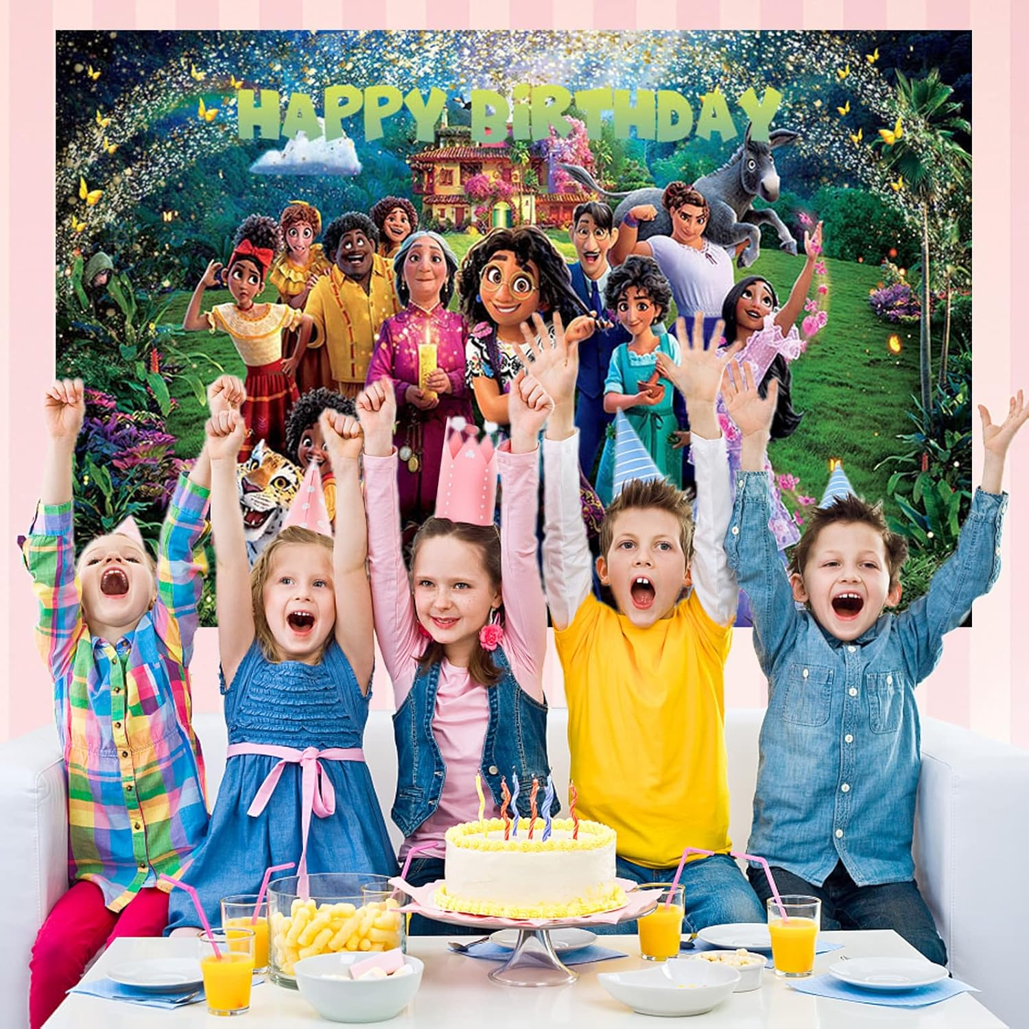 Encanto Happy Birthday Backdrop, Magic House Movie Theme Party Background Birthday Party Decoration Supplies Large Fabric Photo Booth Banner for Baby Girls Boys Kids Children Teens, 5X3Ft image number 4