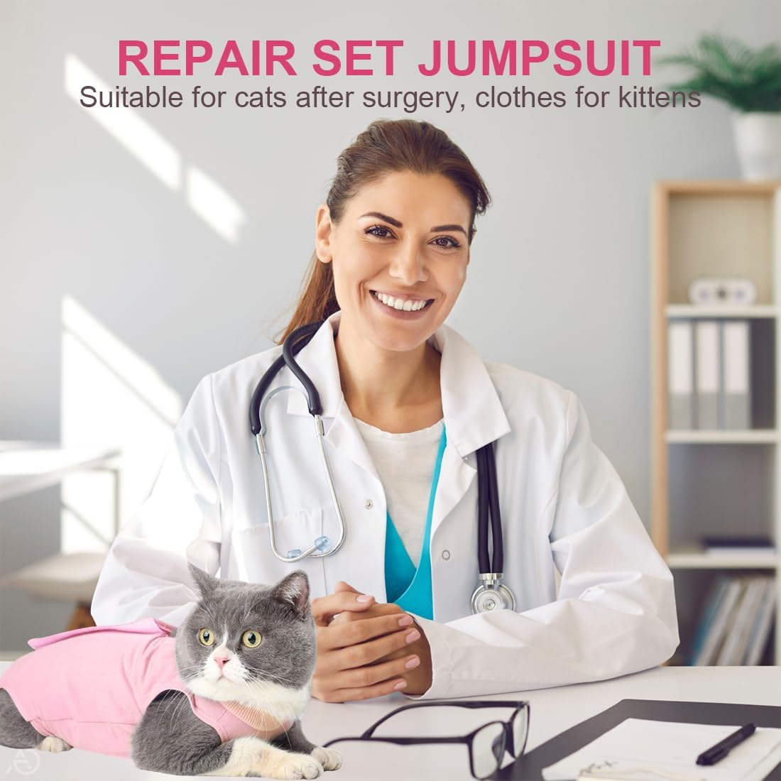 Cat Professional Recovery Suit for Abdominal Wounds or Skin Diseases after Surgery E Collar Alternative for Cats anti Licking Pyjama Suit Cat Bodysuit after Surgery Anti-Leaking Cat (Size M) image number 4