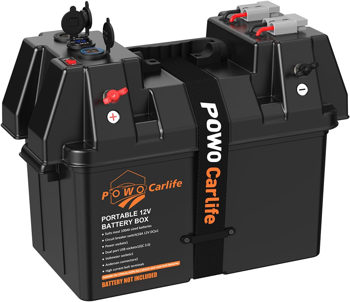 Smart Battery Box Power Center with USB and DC Ports, Group 24-31 Battery Box for RV, Trailer, Boat, Lifepo4, Lithium image number 3