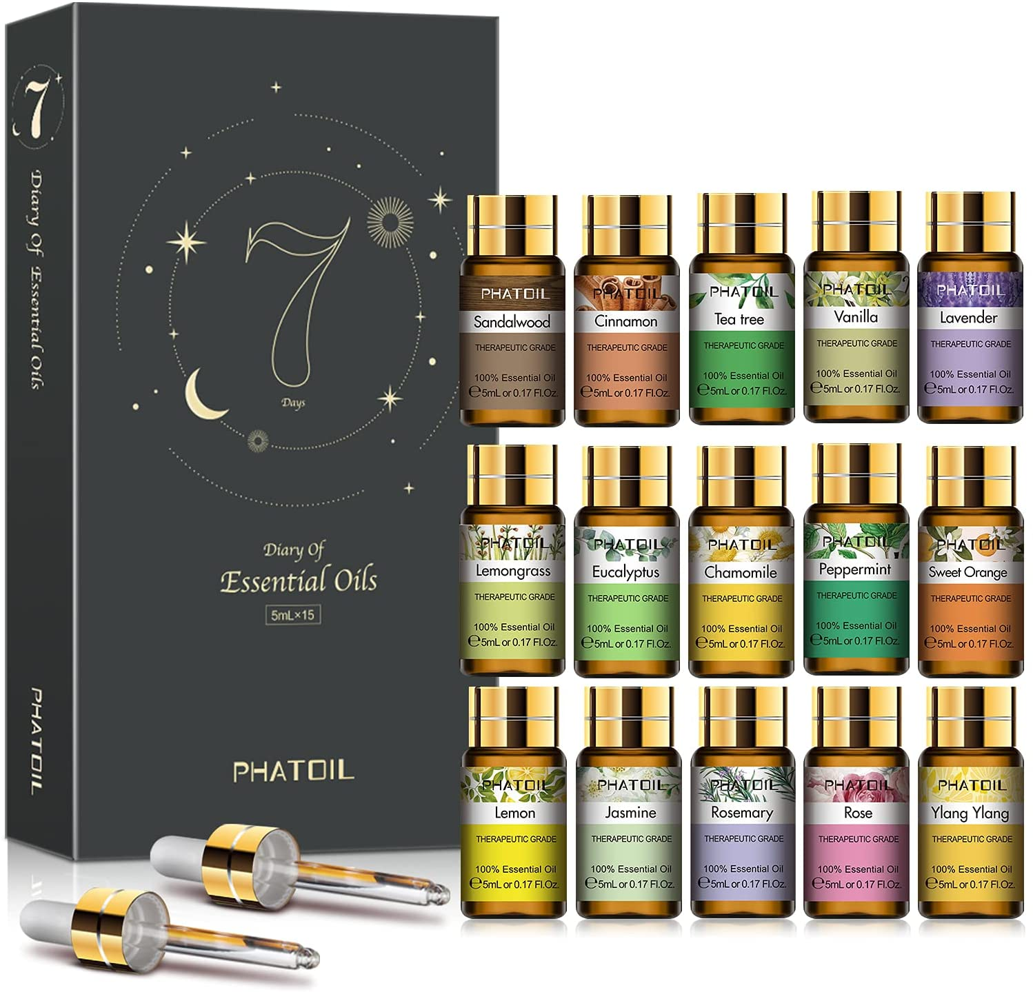 PHATOIL Essential Oils Top 15 Gift Set - Pure Essential Oils for Diffuser, Humidifier, DIY Candle and Scented Products Making, Aromatherapy - 5Ml/Bottle image number 4