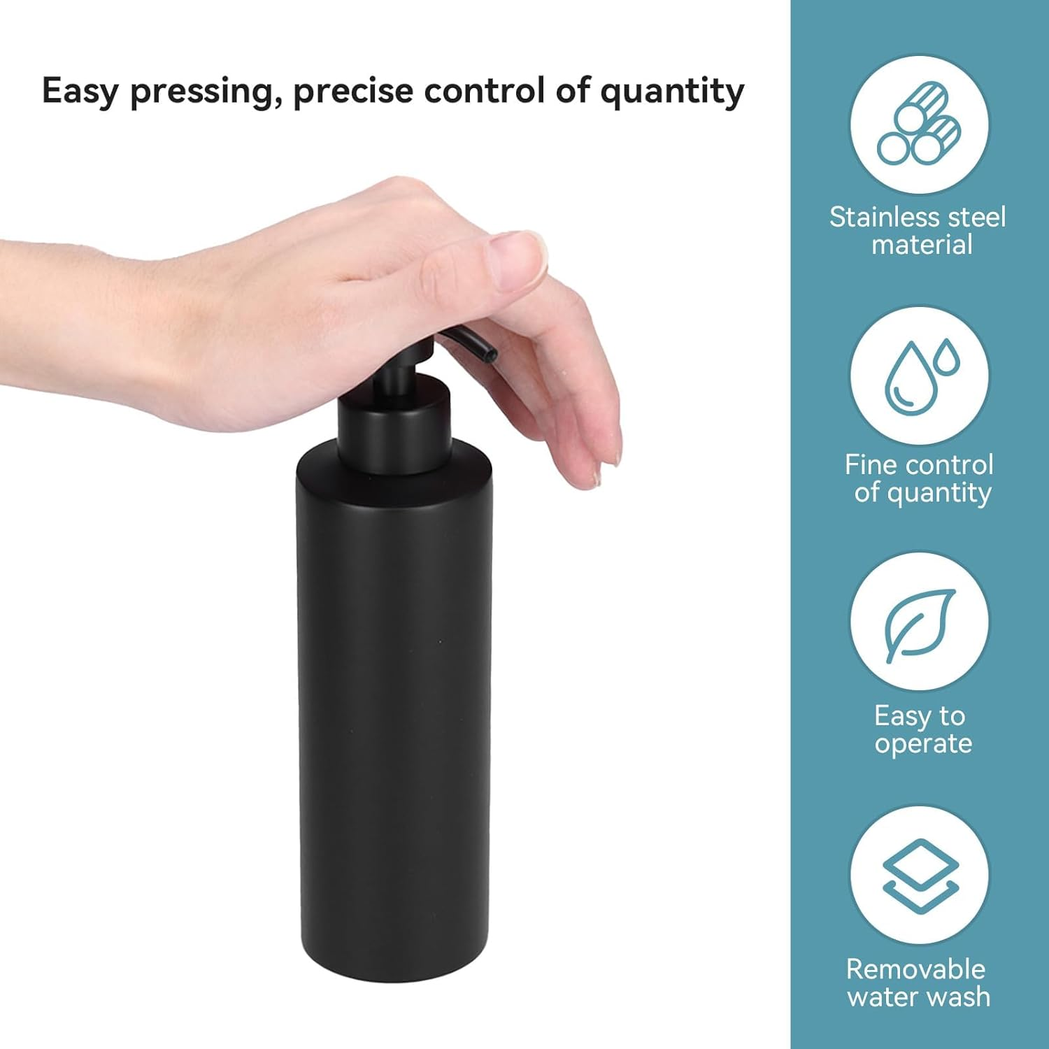 Gsycle Soap Dispenser, 350Ml Matte Black Stainless Steel Soap Dispenser Slim Soap Dispenser Liquid Hand Soap Dispenser for Bathroom Sink Countertop image number 5