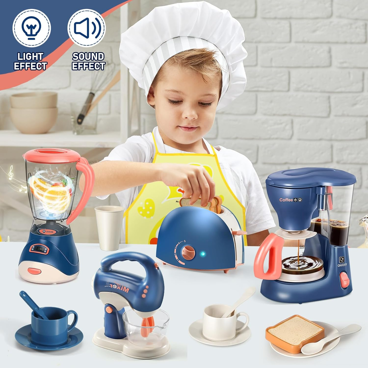 Kids Kitchen Playset with Coffee Machine,Toaster ,Blender, Mixer and Accessories, Pretend Play Kitchen for Toddlers Kids Toys Boys and Girls Toys for Ages 3 4 5 6 7 8 image number 4
