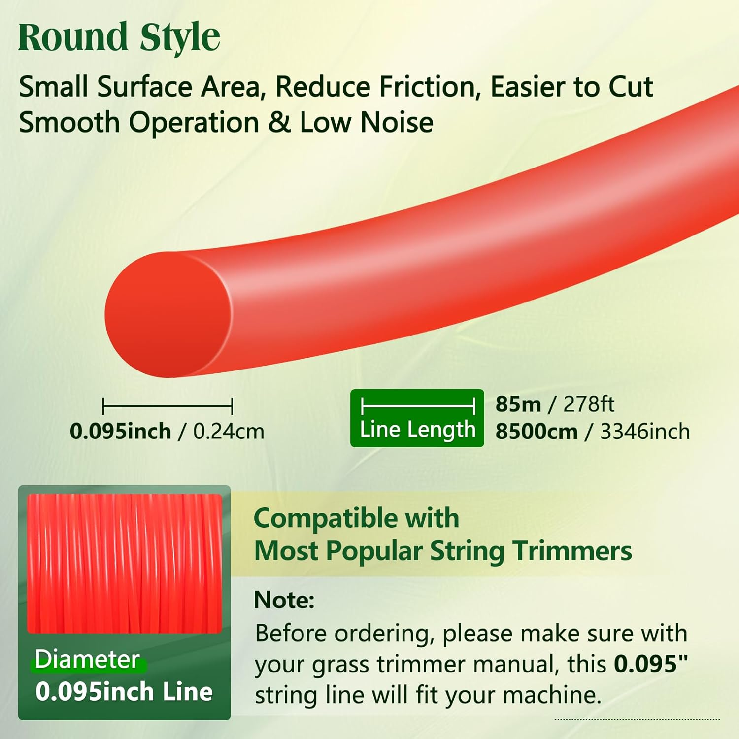 UCINNOVATE Orange 095 Trimmer Line, 278Ft round Weed Eater String, Flexible Nylon Weed Wacker String (2.4Mm&times;85M) for Mowers, String Trimmers image number 1