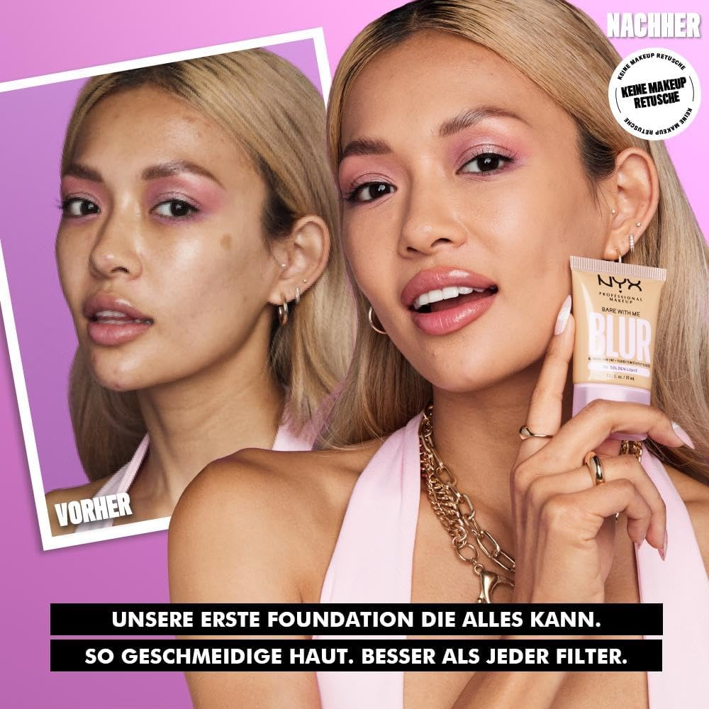 NYX PROFESSIONAL MAKEUP Bare with Me Blur, Skin Tint Foundation with Matcha, Glycerin and Niacinamide - Deep Golden (Pack of 2) image number 3