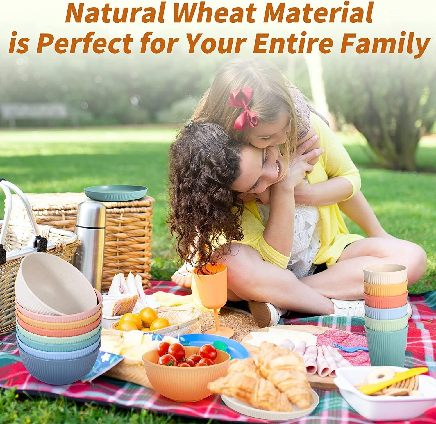 Wheat Straw Dinnerware Sets for 6, 42 Pcs Lightweight & Unbreakable Dishes, Microwave & Dishwasher Safe, Eco Friendly, for Camping, Picnic, RV, Dorm, Apartment,Plates, Cups and Bowls for Kids & Adults image number 1