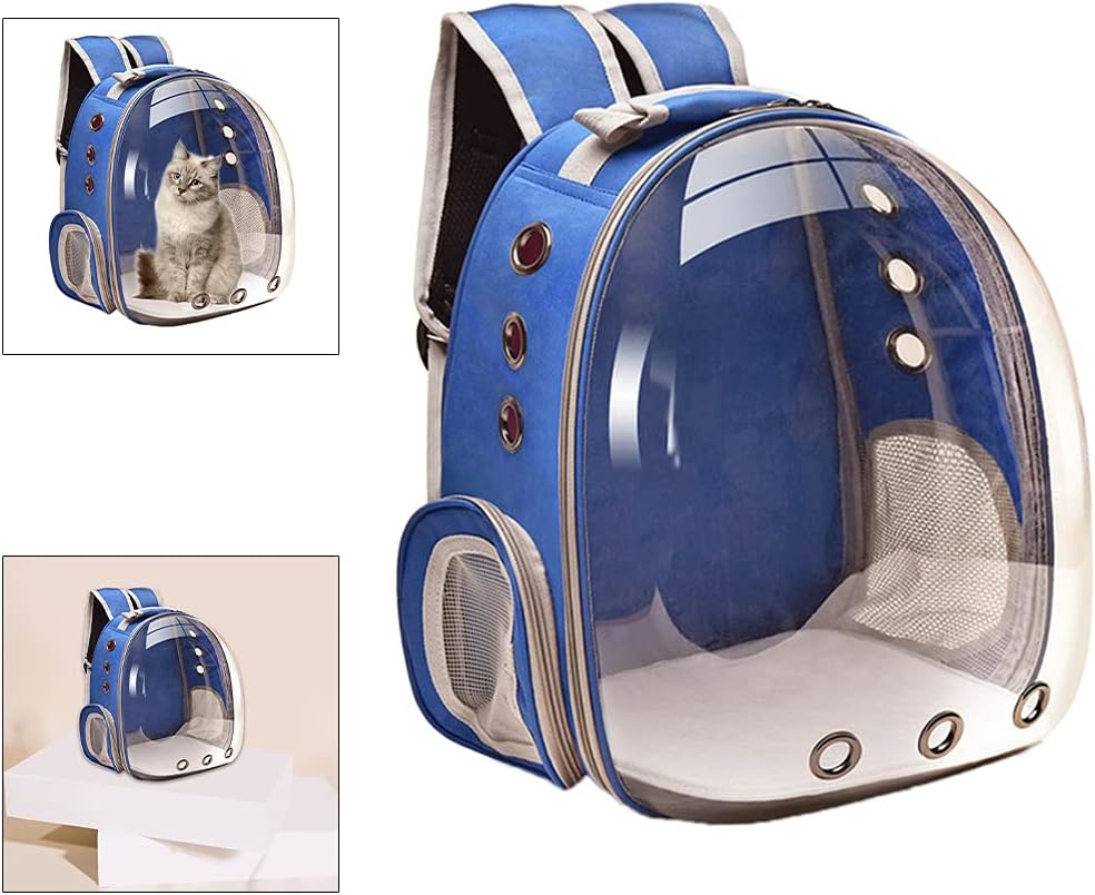 #N/A Durable Bubble Backpack Pet Carriers,Transparent Pet Breathable Travel Small Dog Cats with 3 Breathable Mesh Panels - Blue