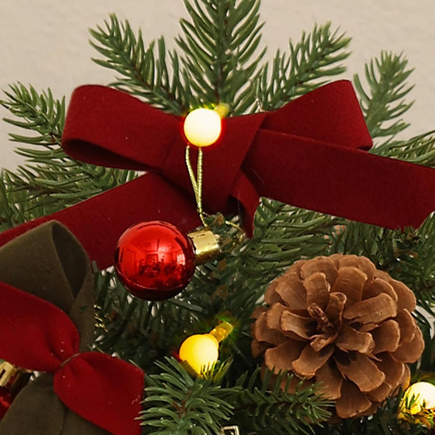 Generic Desk Christmas Tree | 18 Inch Artificial Pine Tabletop Tree with Lights, 17.72In (H) X 4.92In (W) X 12.5Cm (D), White Lights, Perfect for Home, Study, Bedroom & Living Room image number 4