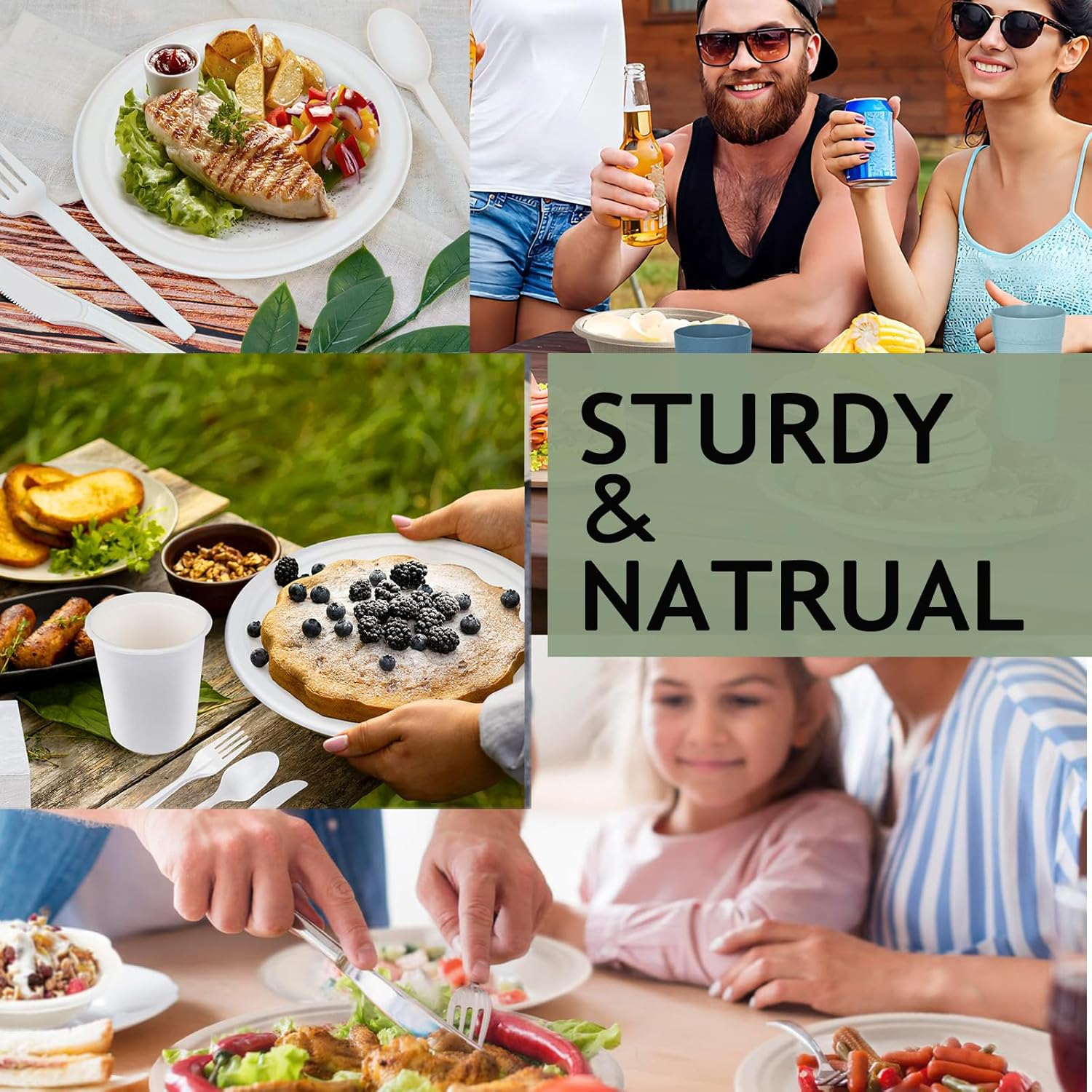 450PCS Biodegradable Dinnerware Set, Eco-Friendly Party Set for Party Supplies, Wedding, Anniversary, 7/9 Inch Plates, Napkins, Straw, Cups, Spoons, Forks and Knives (50 Guests) image number 5