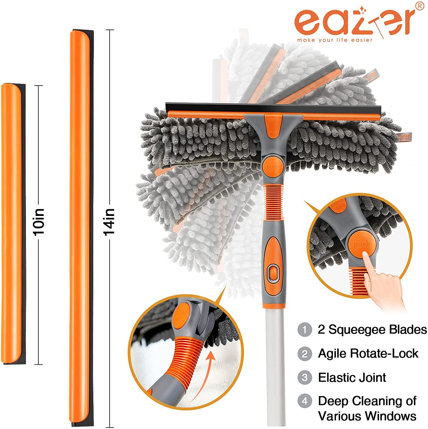 Eazer 89&lsquo;&rsquo; Squeegee Window Cleaner 2 in 1 Rotatable Window Cleaning Tool Kit with Extension Pole, Window Washing Equipment with Bendable Head for Indoor/Outdoor Window and Car Glass image number 1