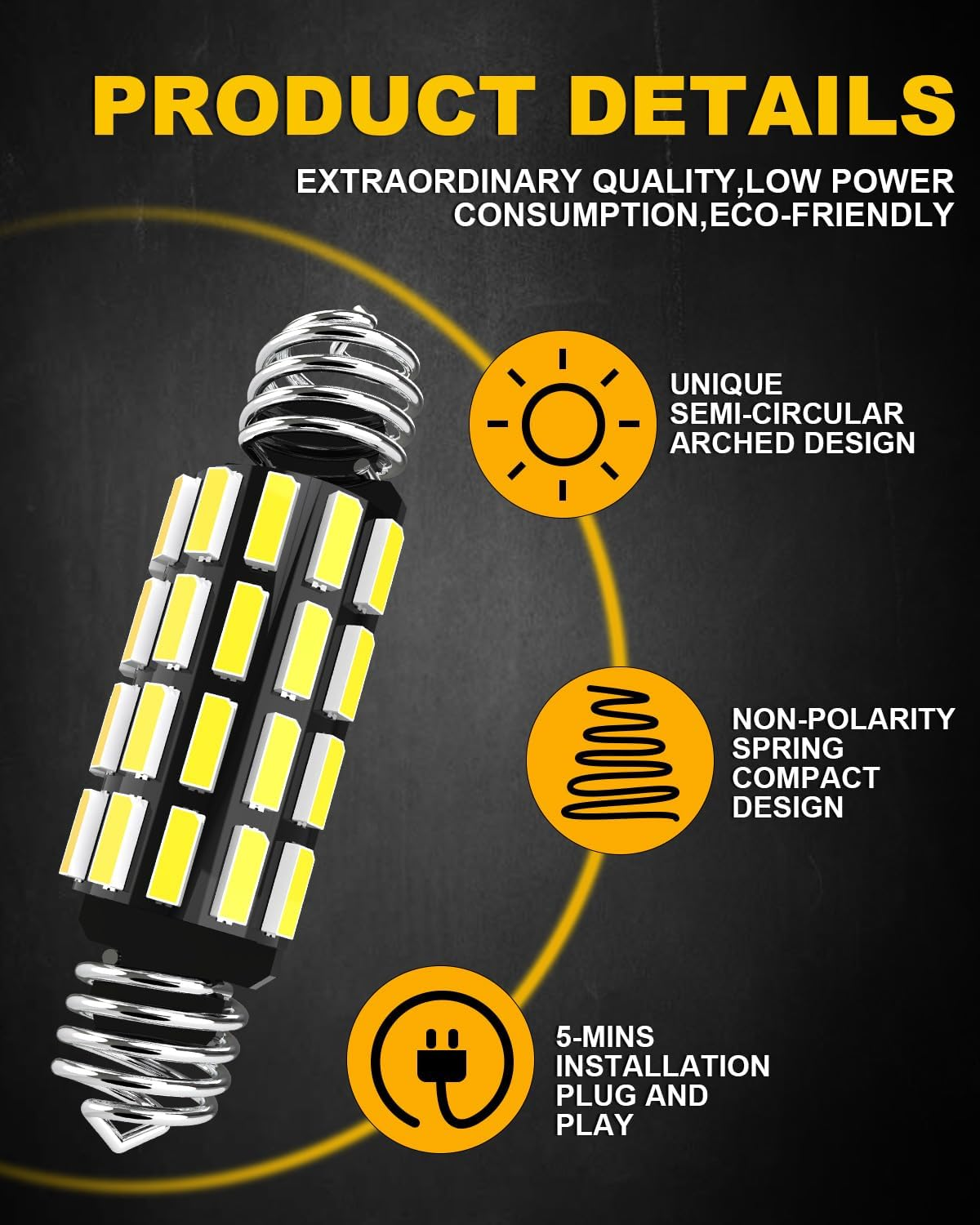 39Mm 42Mm Festoon LED Bulb 700% Brightness, OUSHI 211-2 578 C5W LED Bulb 6500K White 12V 24V for Car LED Interior Dome Map Door Courtesy License Plate Light Bulbs, 4 Pack image number 4