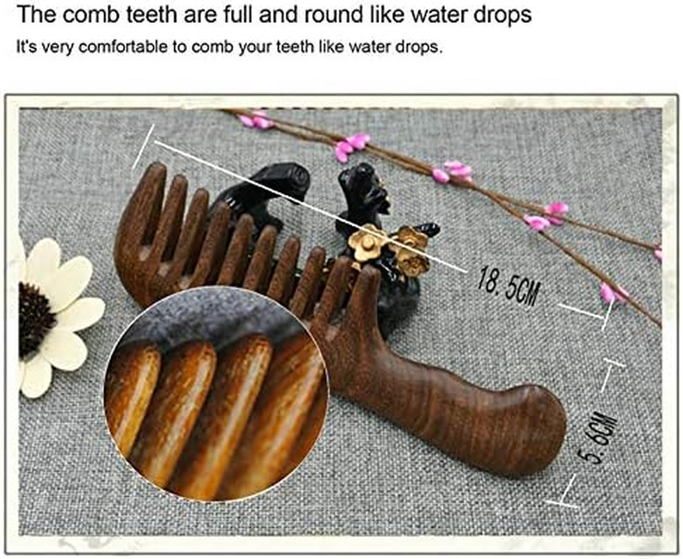 Domoi Sandalwood Wide Tooth Comb Curly Hair Portable Coarse Tooth Wooden Comb Hair Massage Tool Fine image number 5