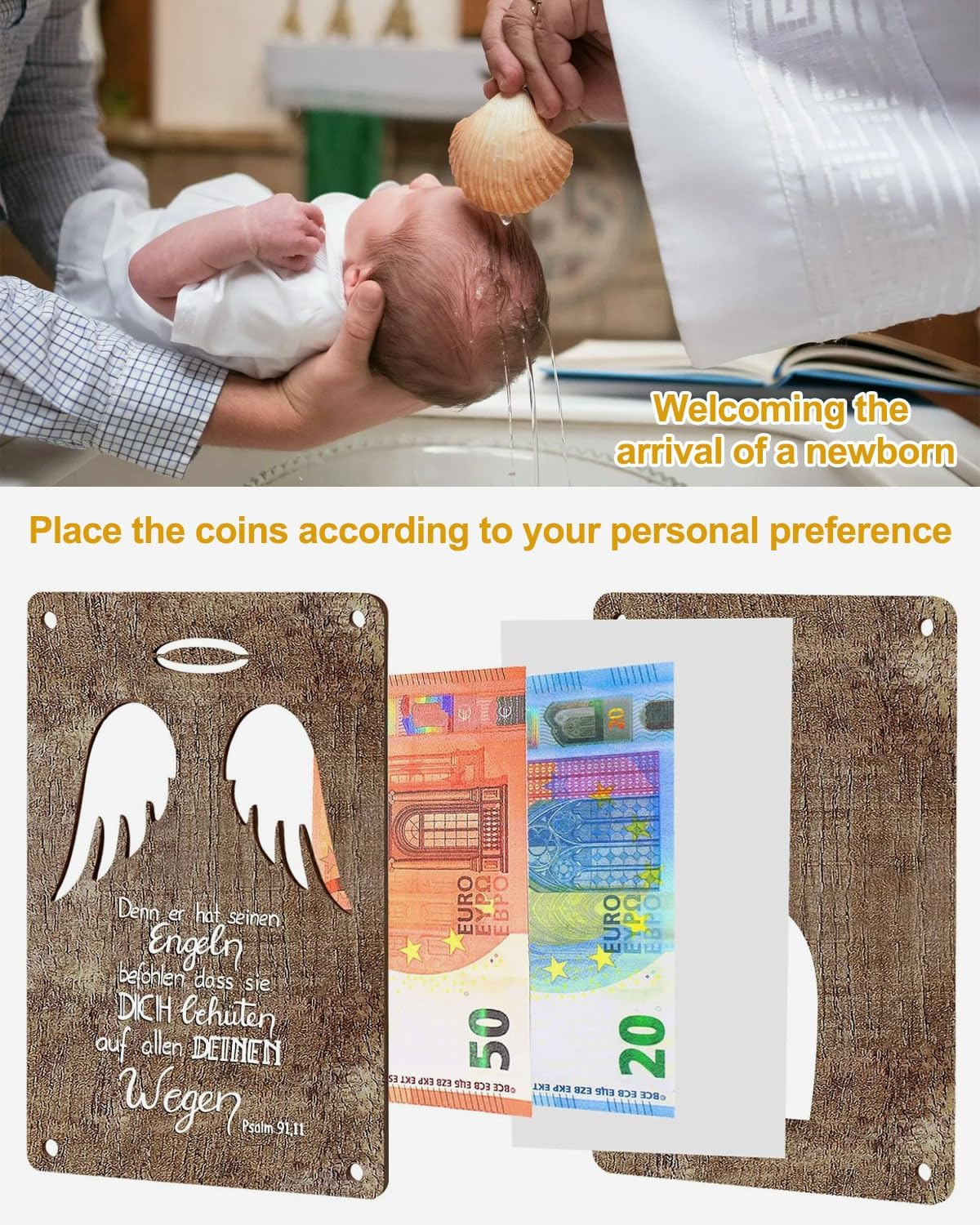 Christening Gifts for Boys and Girls, Wooden Gift Christening Card in Small Forma - Cool Money Gifts for Confirmation, Communion, Youth Initiation, Christening - Money Gifts Packaging (Black) image number 4