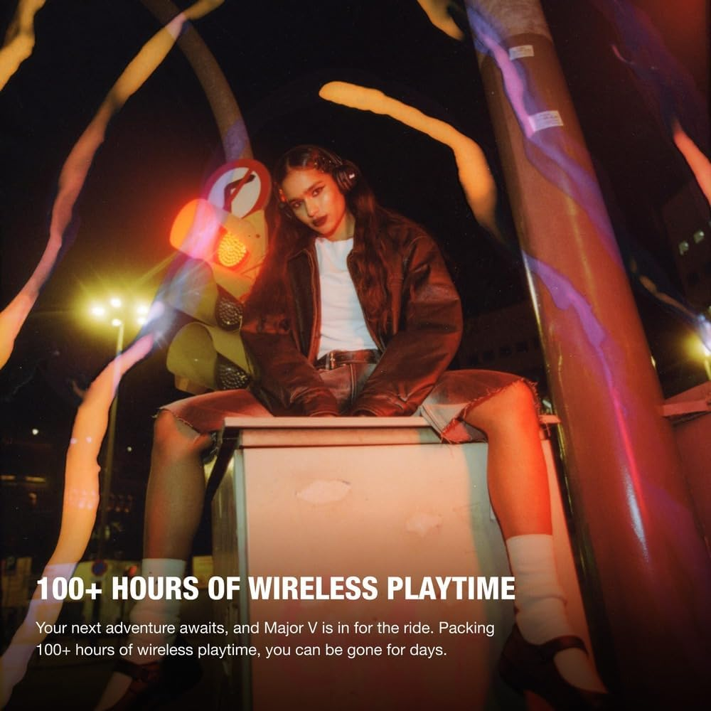 Major V Bluetooth Headphones - Foldable Wireless Headphones Bluetooth with 100+ Hours of Playtime - Black image number 2