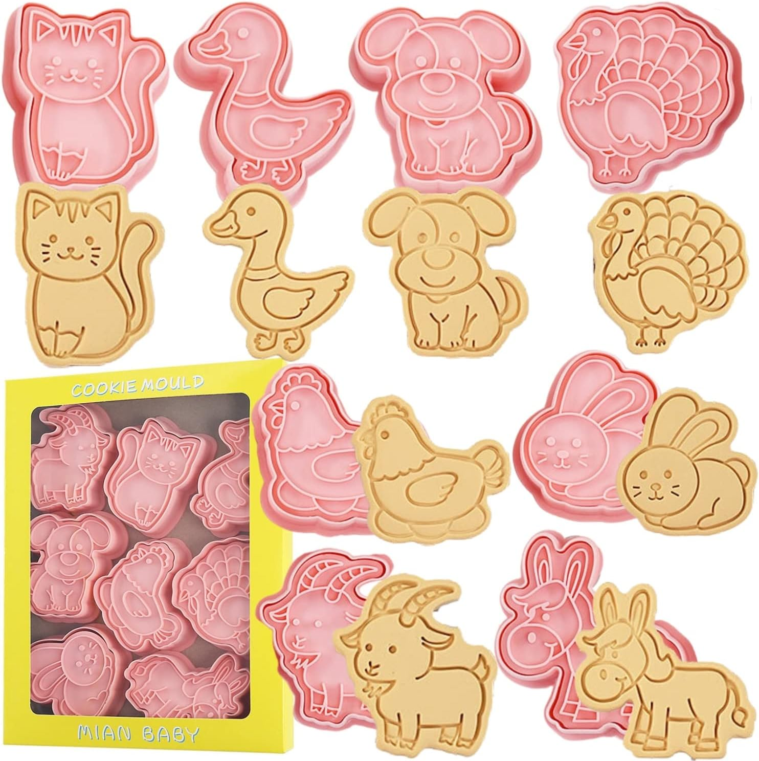 Crethinkaty Farm Animal Cookie Cutter Set-8 Plastic Cookie Stamp- Farm Animal Theme Fun Cookie Mold, Children'S Baking Set.