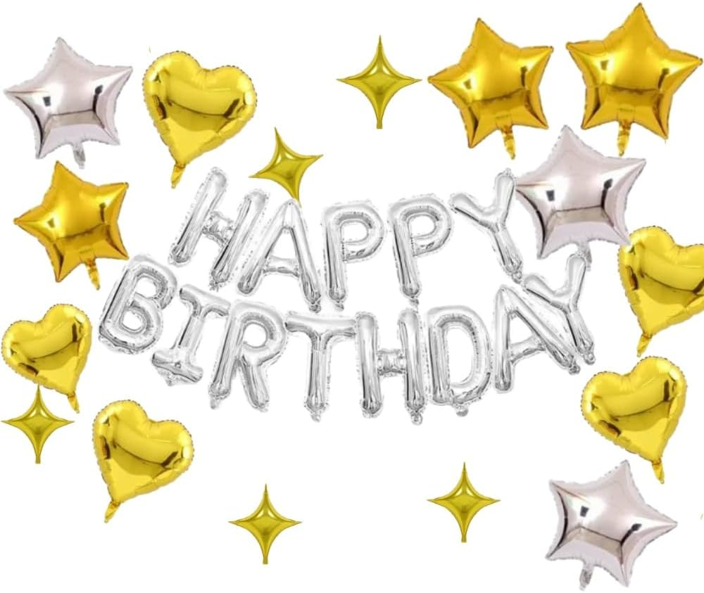 18Pcs 16 Inch Happy Birthday Balloons Banner Mylar Foil Letters Balloons for Women, Men, Boys & Girls Birthday Decorations Party Supplies (Sliver)