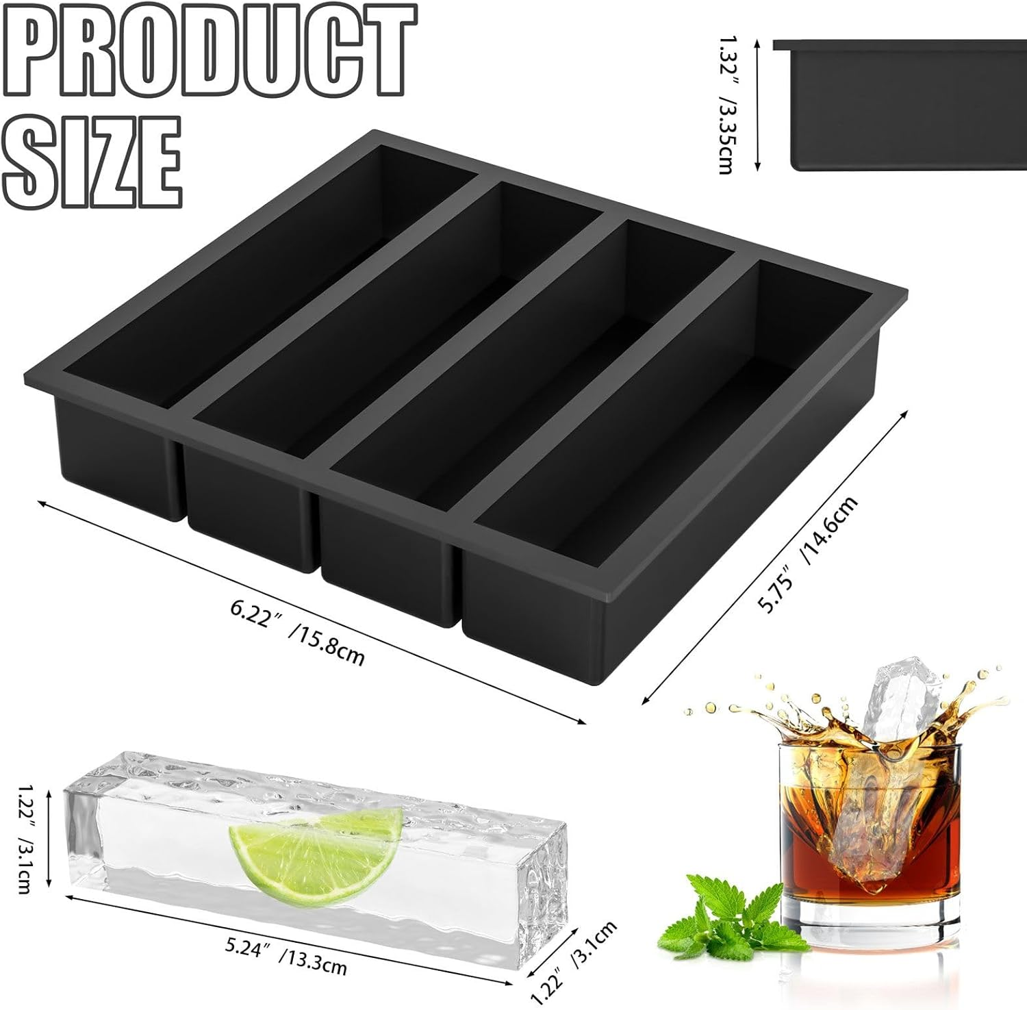Silicone Ice Cube Trays Large for Whisky, Collins Ice Cube Mold Tray Also Used for Butter Mold, 2 Count image number 6