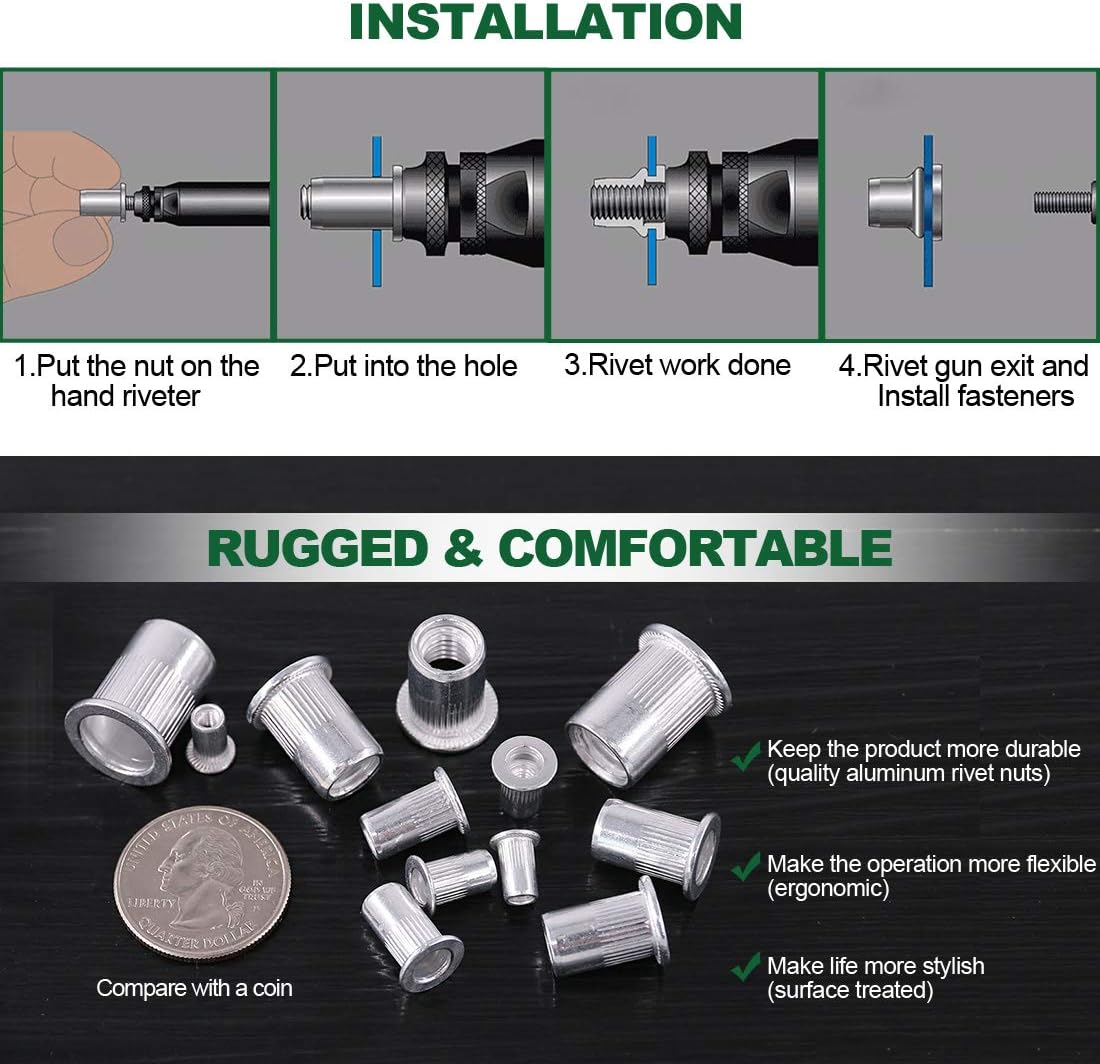Keadic 210Pcs Metric Aluminum Rivet Nut Flat Head Threaded Insert Nutsert Assortment Kit - M3 M4 M5 M6 M8 M10 image number 5
