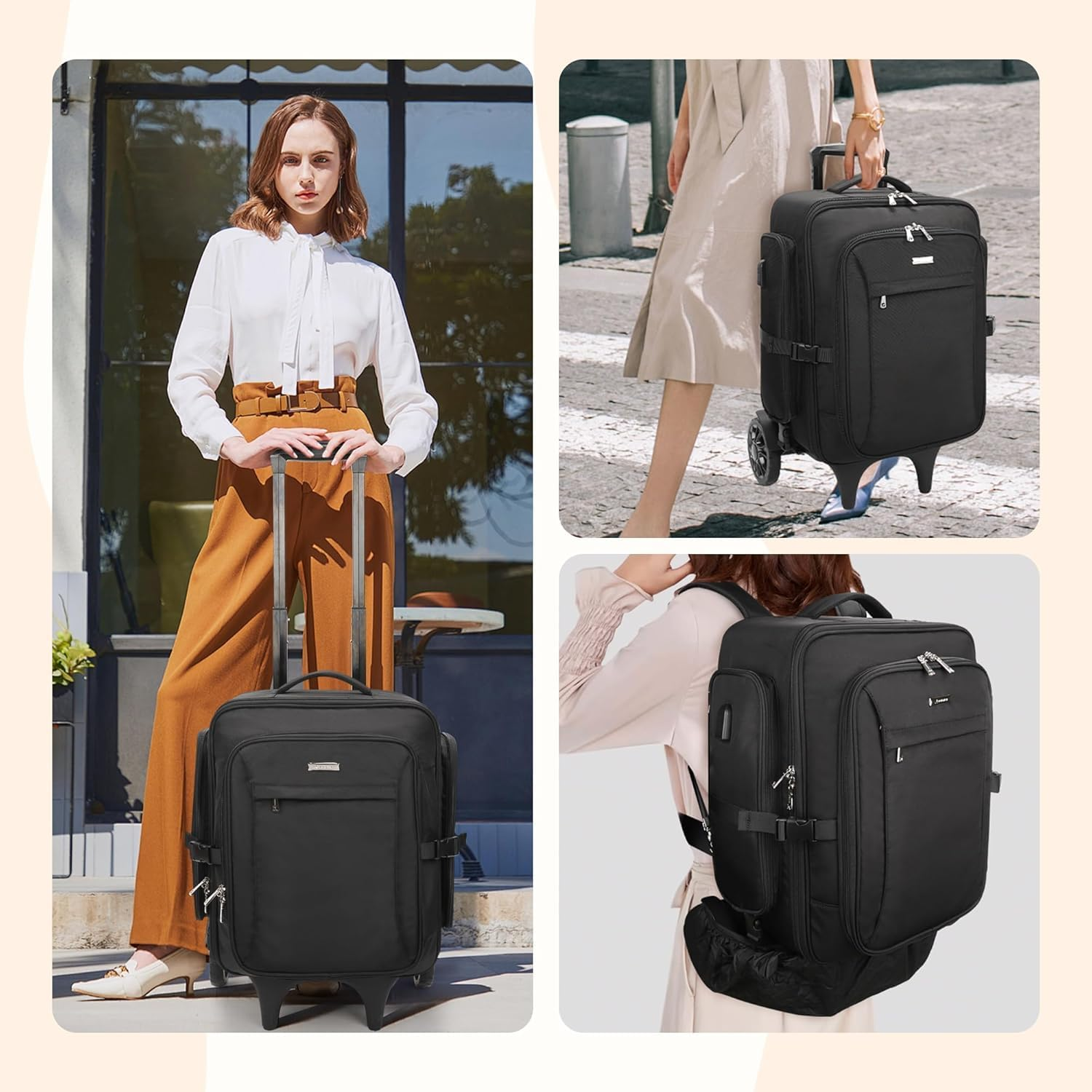 Relavel Rolling Makeup Case with 4 Small Bags, Large Make up Travel Organizer with 2 Big Wheels, Professional Lockable Makeup Artist Backpack with Adjustable Dividers for Daily Use, Trip - Black image number 5