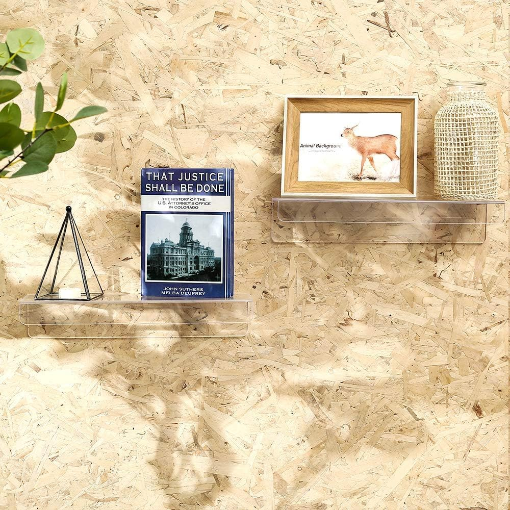 ATDORO 4 Pack Clear Acrylic Floating Shelves, Display Ledge, Wall Mounted Storage Shelf for Kitchen, Bathroom, Office, Invisible Kids Bookshelf and Spice Rack image number 2