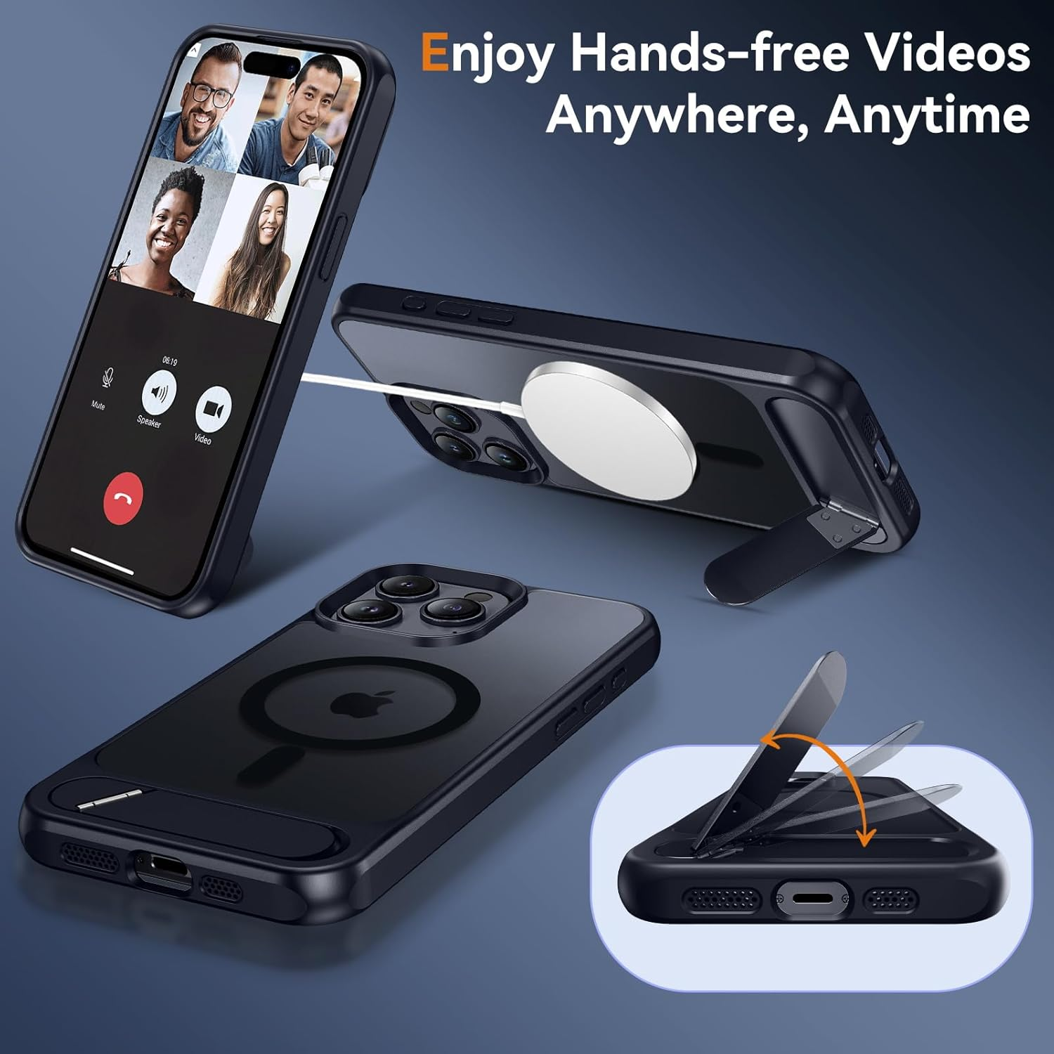 DOMAVER for Iphone 15 Pro Max Case Compatible with Mag Safe, Military-Grade Protection with Built-In Kickstand, Slim Translucent Matte Back Protective Phone Cover for Iphone 15 Pro Max 6.7", Black image number 5