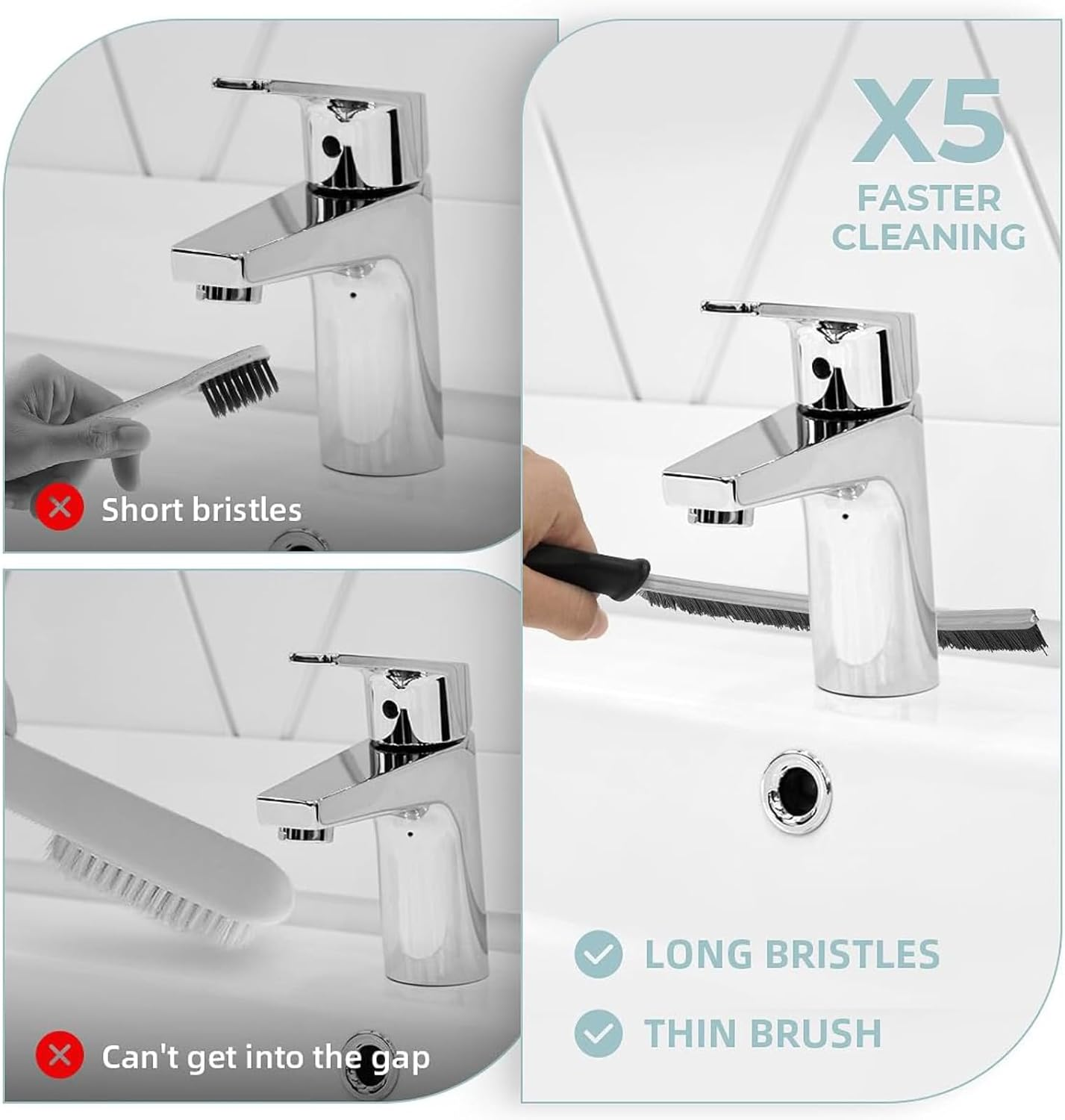 Heavy-Duty Crevice Cleaning Brush - Multi-Surface Hard Bristle Scrubber for Bathroom, Kitchen, Car, Grout & Tight Spaces, 25Cm Alloy Handle with Non-Slip Grip