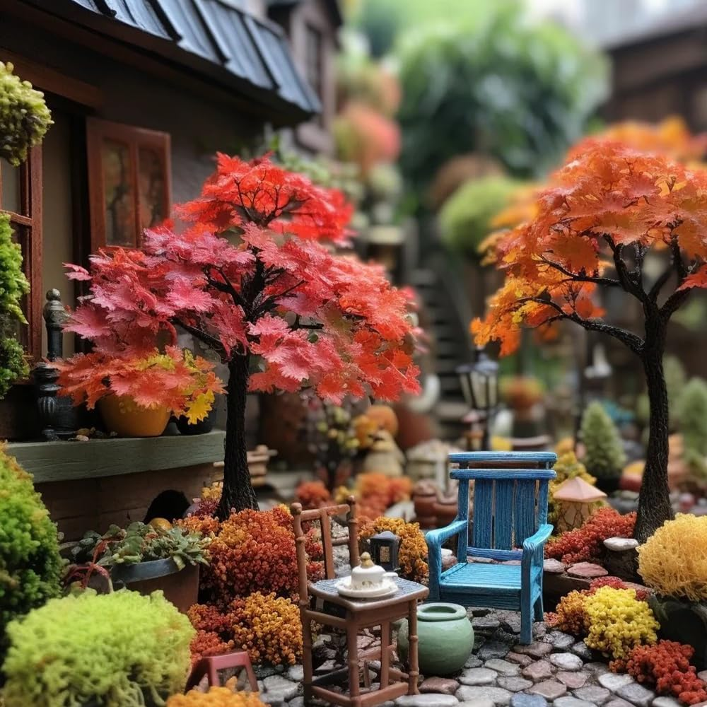 56Ml Micro Leaf Artificial Leaf Simulation Leaf Maple Leaf Suitable for DIY Plant Landscape Sand Table Static Model Railway Diorama Decorative Landscape Scene (Red) image number 4