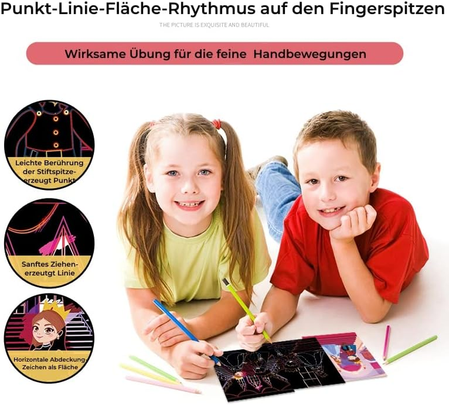 Scratch Picture Set for Children: 9 Scratching Motifs with Great Colour Effects, Various Themes Such as Animal World, Unicorns, Pirates, Dinosaurs, Mermaids (Fairy Tale and Wizardess) image number 6