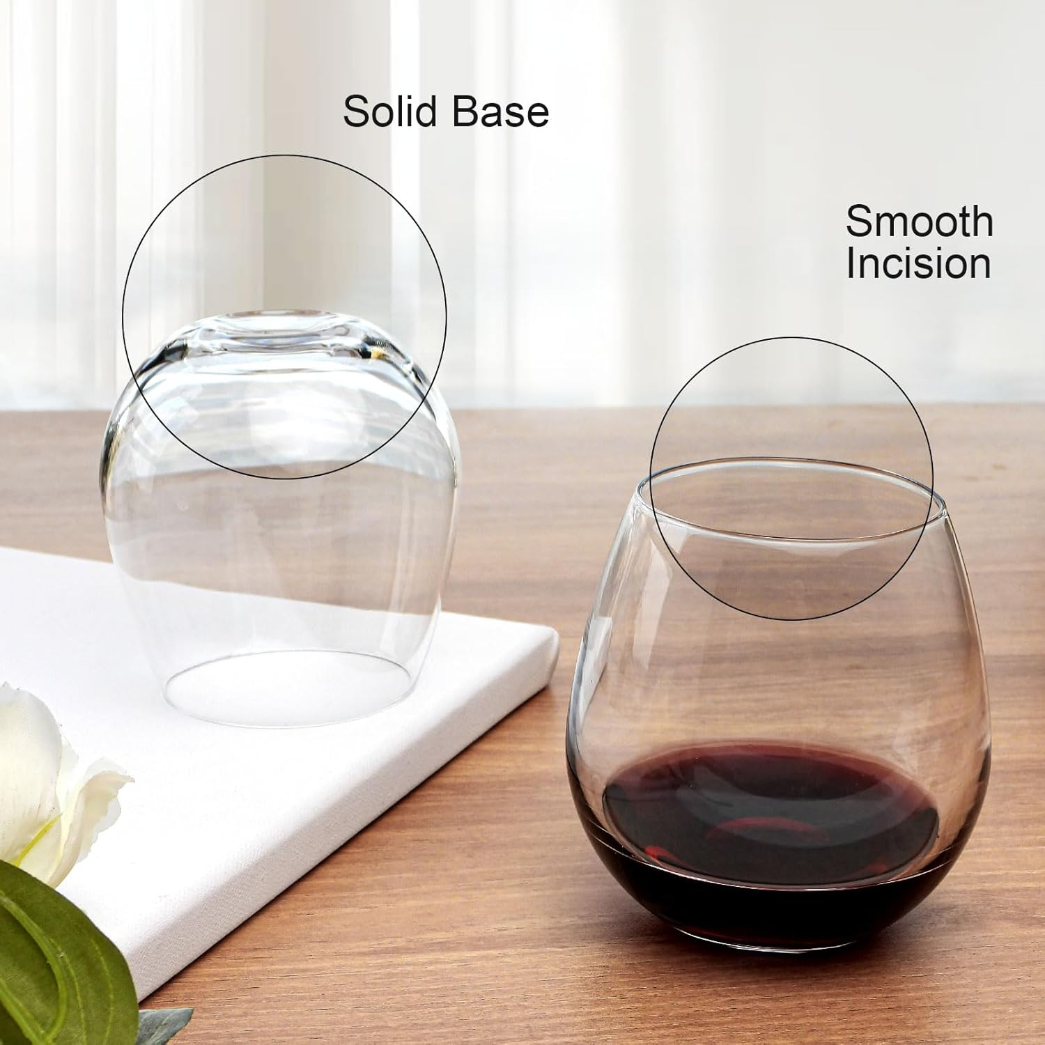 D.M DESIGN&middot;MASTER [6 Pack,15 OZ] - Classic Stemless Wine Glasses, Lead-Free Drinking Glasses, Ideal for Red and White Wine, Cocktail, Juice, Water, Kitchen Glassware, Wedding and Party Gifts. image number 3