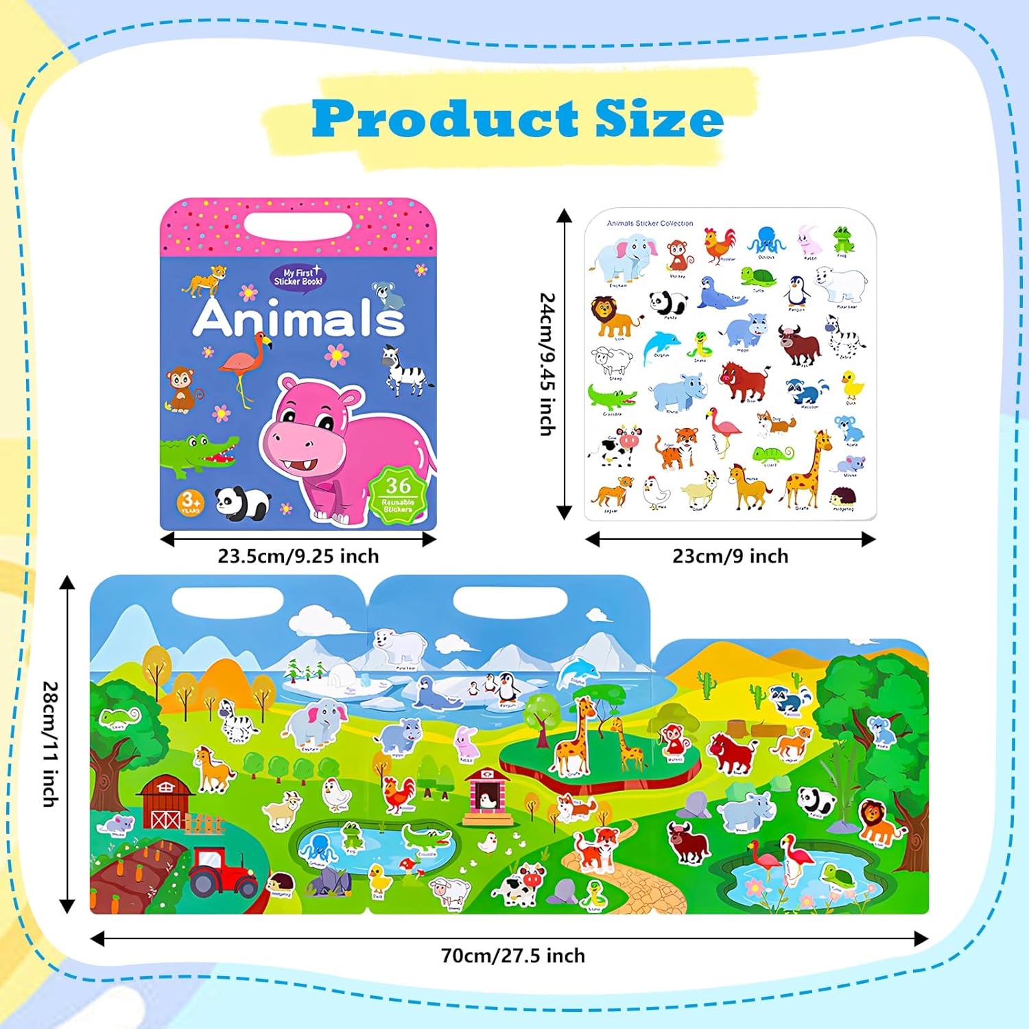 1 Pack Reusable Puffy Sticker Book for Kids, Travel Airplane Activity Stickers Animal Themes, Education Learning Toys for Birthday Gift image number 3