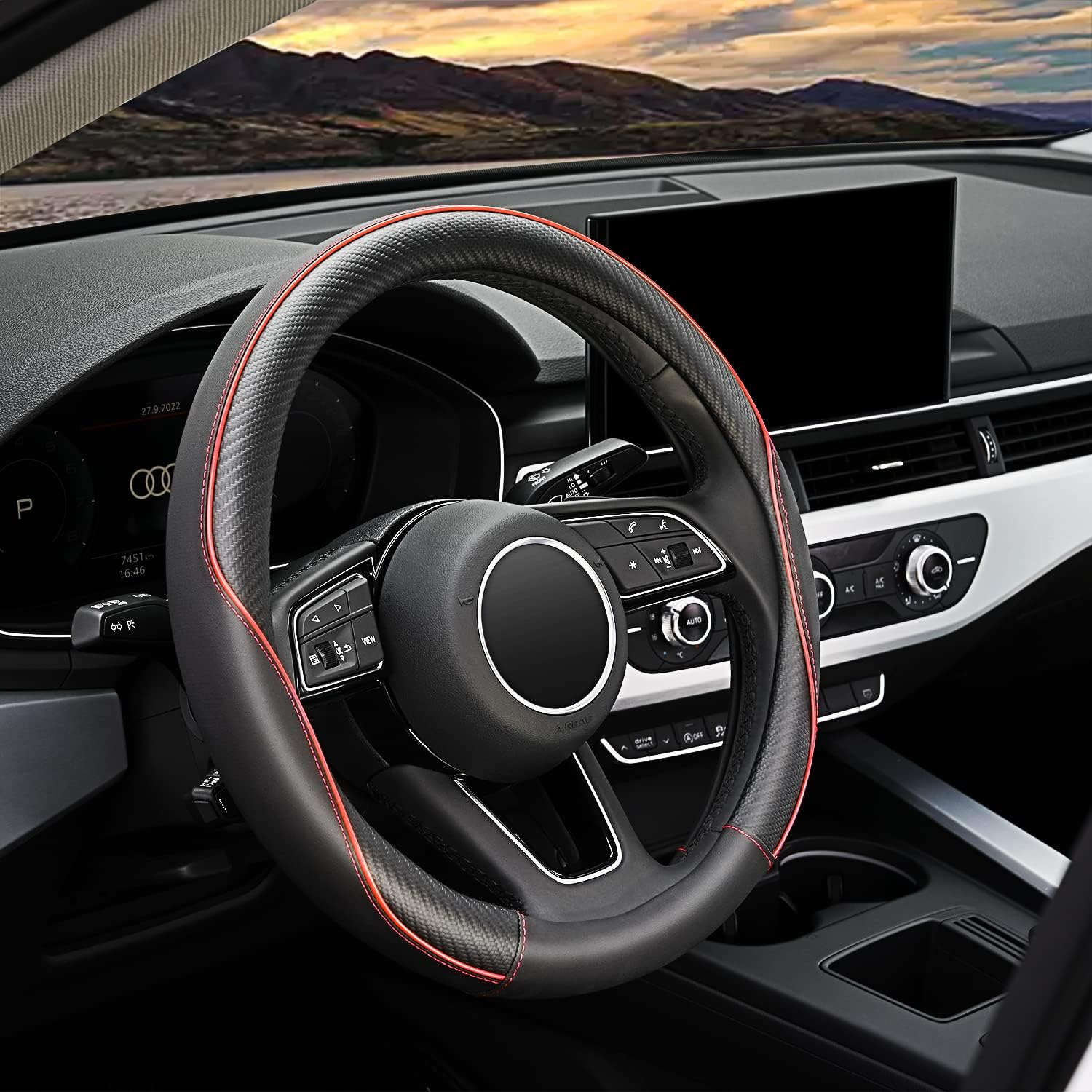 Soft Microfiber Leather Anti-Slip Car Steering Wheel Cover, Universal Fit 15 Inch for Women Girls, Fit Vehicles, Sedans, SUVS, Vans, Trucks - Black image number 3