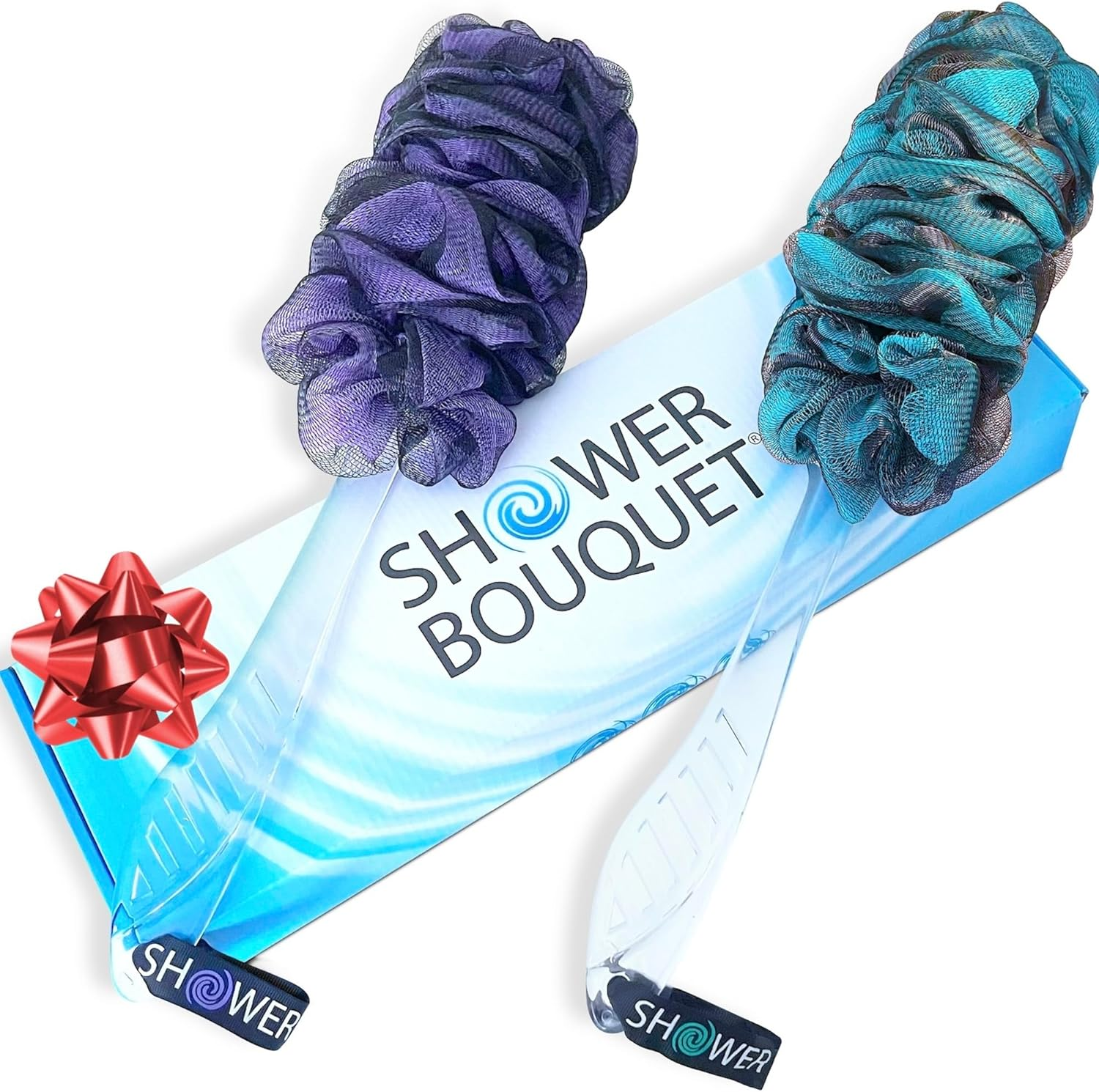 SHOWER BOUQUET Loofah-Charcoal Back-Scrubber 2-Pack // Long-Handle Bath-Sponge Brush/Extra Large Soft Mesh Loofa-Lufa-Loufa for Men & Women - Exfoliate with Full Pure Cleanse in Bathing Accessories