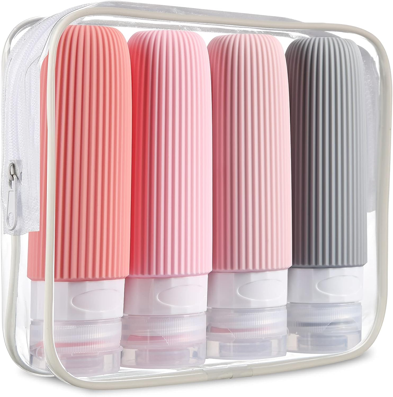 Mrsdry Travel Bottles for Toiletries, Tsa Approved 3Oz Portable Bottles, BPA Free Leak Proof Squeezable Silicone Size Containers, Accessories with Clear Toiletry Bag (4 Pack), Pink