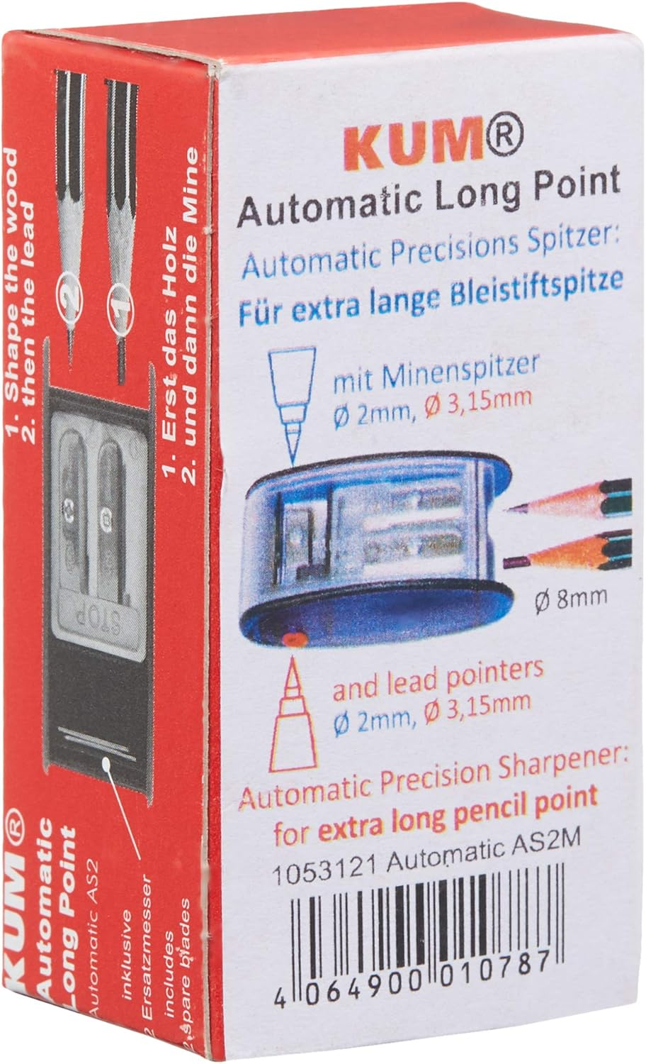 AS2M (1053121), Long Point Sharpener, Sharpens in 2 Steps; 2 Spare Blades Includes. with Lead Pointers for 2 Mm and 3.2 Mm. Blue Only image number 3