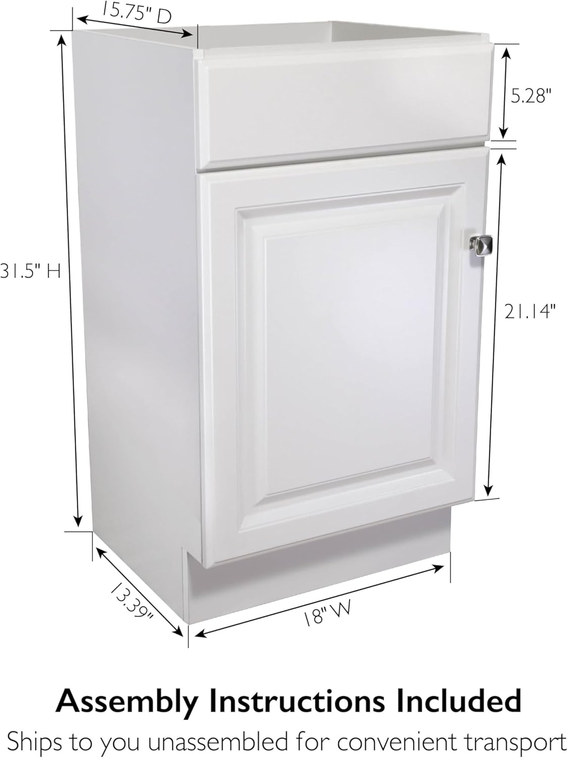 Design House 597112 Wyndham 18 Inch Unassembled 1-Door Bathroom Vanity without Top, White image number 3