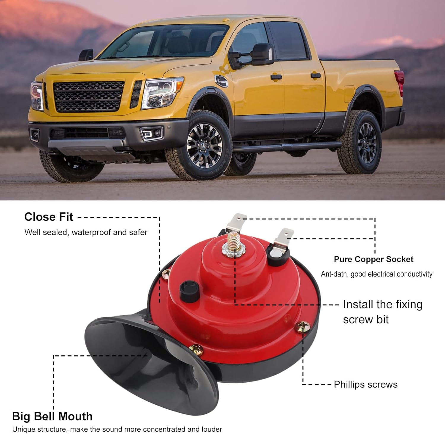 2Pcs 300Db Train Horn for Truck, 12V Waterproof Double Horn, Air Electric Snail Horn for Car, Truck, Motorcycle, Bike & Boat image number 4