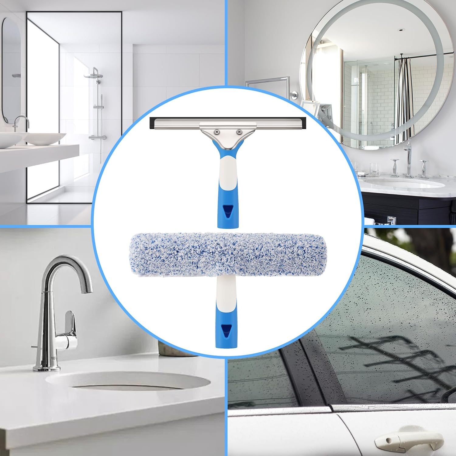 Mitclear Professional Window Cleaning Kit 10IN, All-In-One Windows Cleaner Tool with Silicone Rubber Squeegee, Microfiber Scrubber & Cloth, Household Cleaning Supplies, Streak-Free Results image number 6