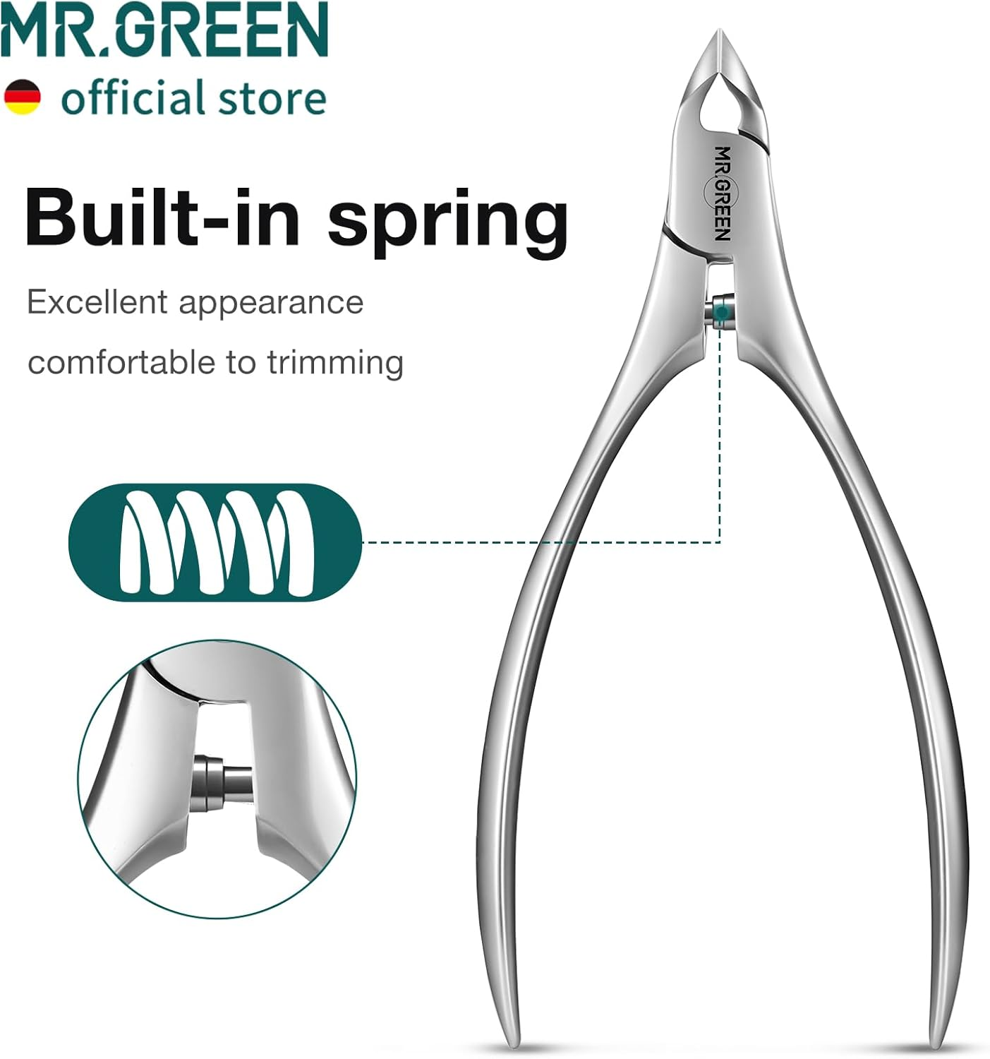 MR.GREEN Cuticle Nippers Innovate Cuticle Scissors Built-In Spring Clippers Trimmer Dead Skin Remover Manicure Beauty Tool (Cuticle Nipper+Manicure Pusher)