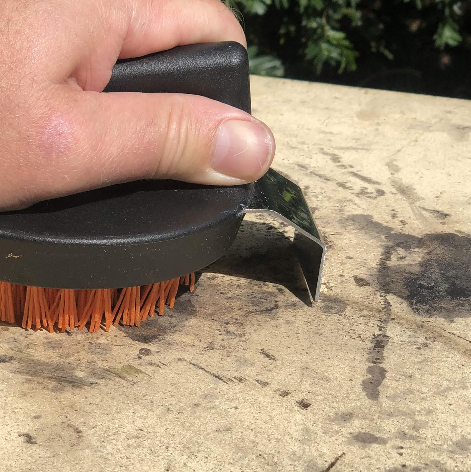 Outset 76621 Himalayan Salt Block, Pizza Stone and Cast Iron Pan Nylon Cleaning Brush with Stainless Steel Scraper, 5 X 4 X 3, Black image number 1