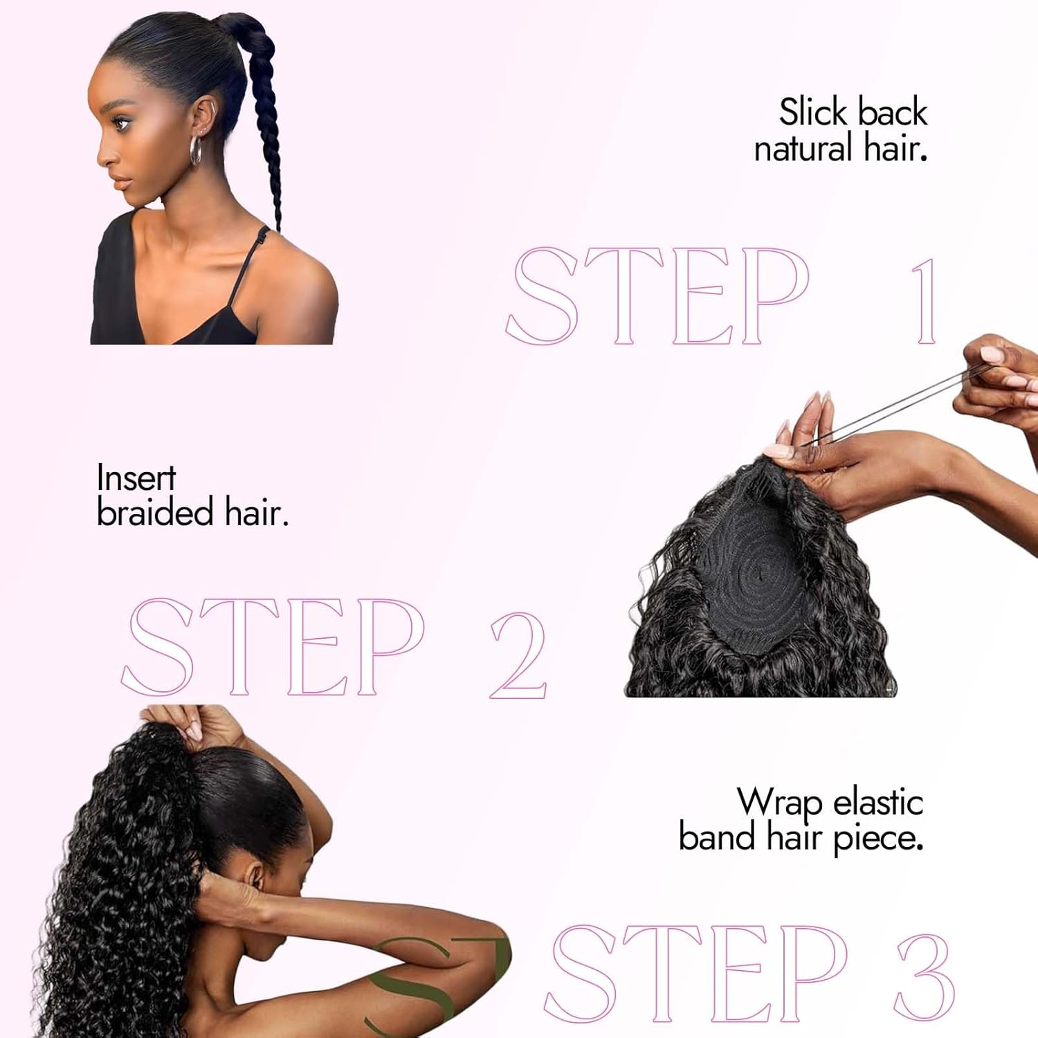 Isaic Ponytail Extension 8 Inch Short Wavy Curly Ponytails Drawstring Ponytail for Black Women Jet Black Pony Tails Hair Extensions Synthetic Hairpiece for Daily Use image number 6