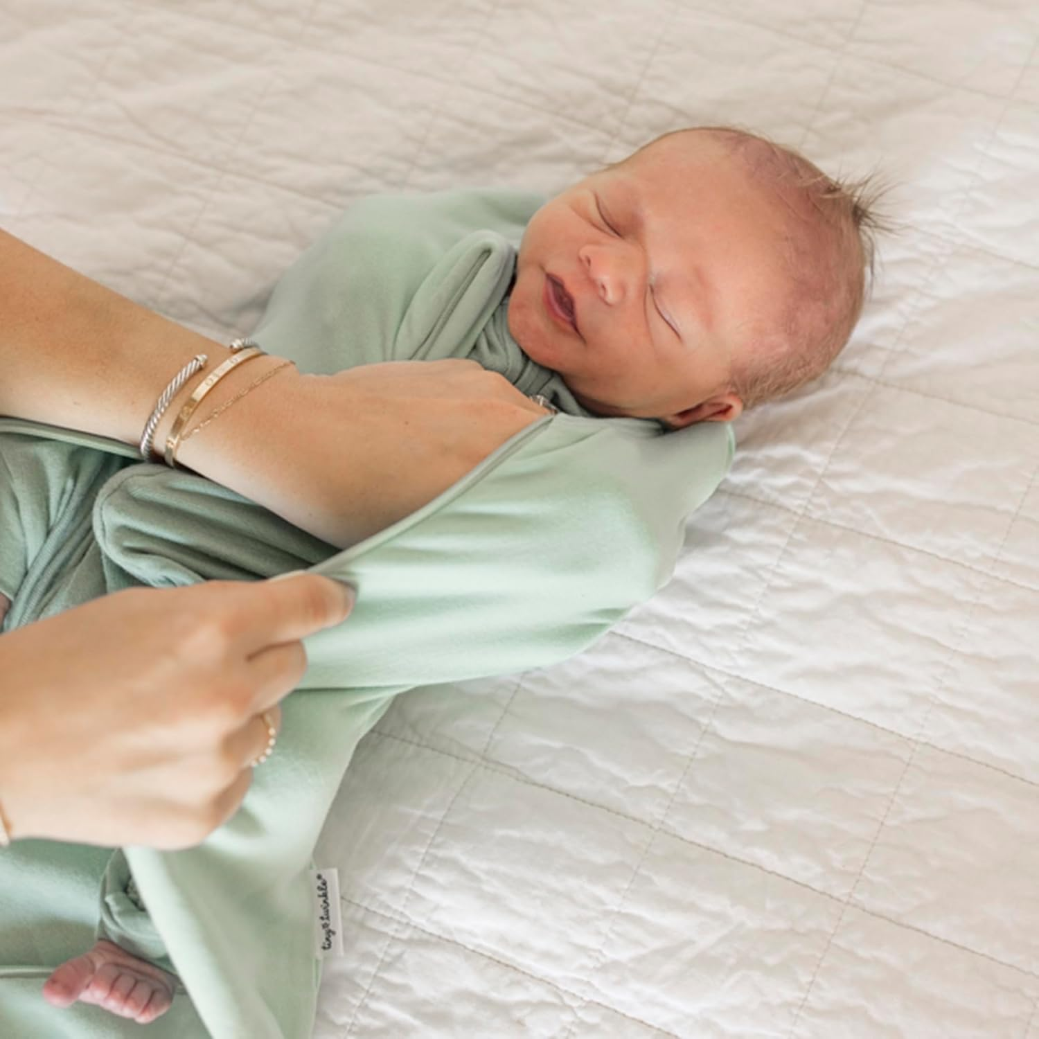 Tiny Twinkle Sleeping Bag - 1.0 TOG, 95% Cotton & 5% Elastane, Super Soft Microfleece Wearable Blanket with Swaddle Transition (Sage) image number 5