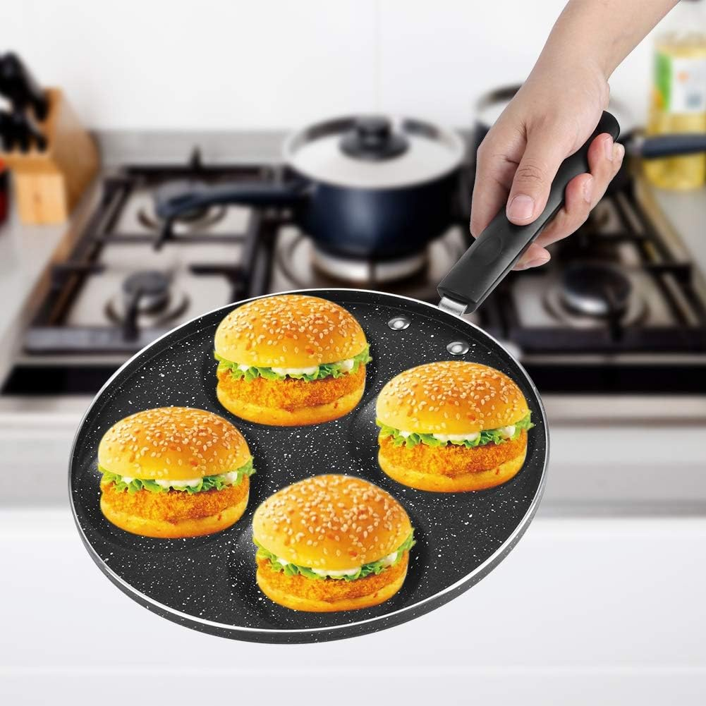Egg Frying Pan, 4 Cup Aluminum Circle Fried Egg Pan Nonstick Pancake Pan Non Stick Egg Cooker Multi Skillet Omelet Pan for Frying Eggs Burgers Bacon image number 2