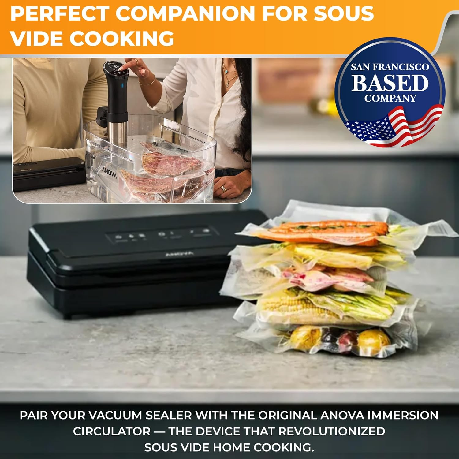 Anova Culinary Precision Vacuum Sealer Pro, Includes 1 Bag Roll, for Sous Vide and Food Storage, Black, Medium, ANVS02-US00 image number 1