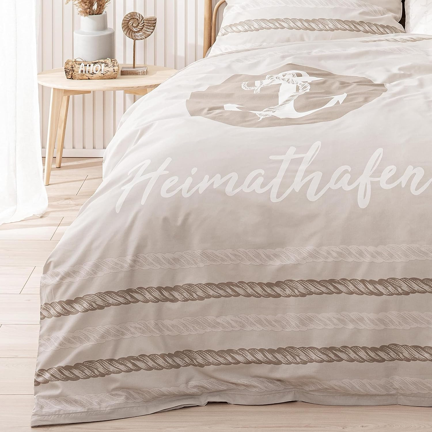 Traumhelden Anchor Bed Linen 135 X 200 Cm, Partner Bed Linen, Home Port, Pillowcase 80 X 80 Cm, Duvet Cover 135 X 200 Cm, 100% Cotton, 4-Piece Set