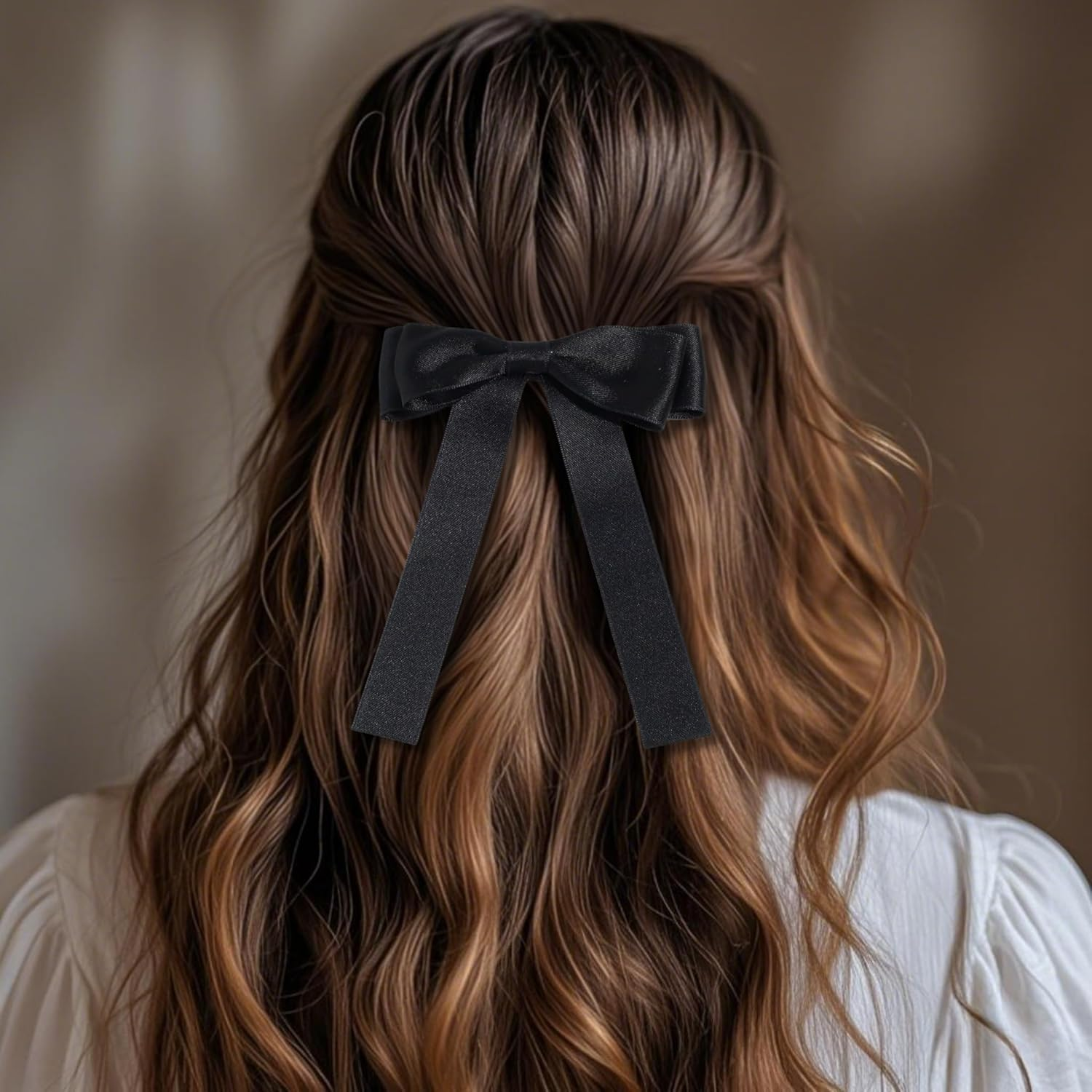 Elegant Black Satin Hair Bow for Women &ndash; 2Pcs Ribbon Bow Clip - Half Up, Ponytail, and Braided Hairstyles &ndash; Fashionable Hair Accessories for Daily Wear, Parties, and Special Occasions (Black) image number 6