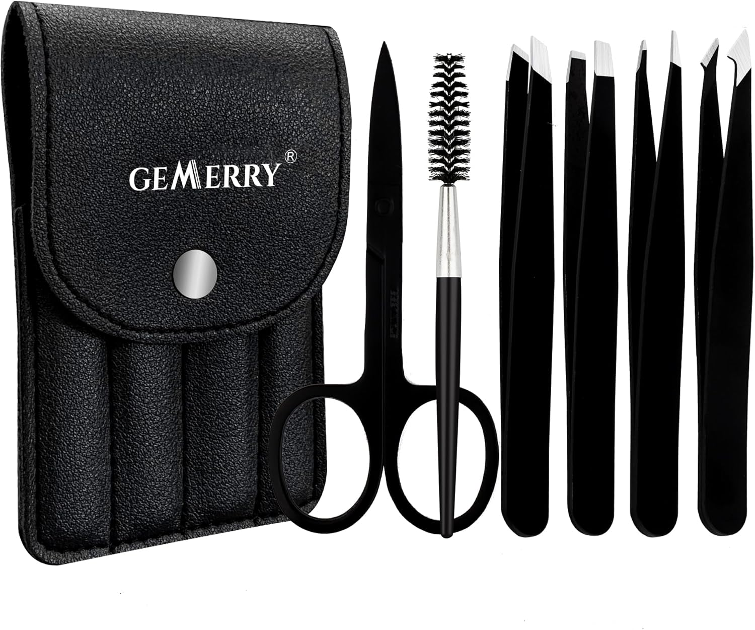 GEMERRY Eyebrow Tweezers Set, 6 Pcs Lash Tweezers Set for Women, Precision Tweezer for Eyebrows with Curved Scissors and Eyebrow Razor for Ingrown Hair High Precision Stainless Steel Eyelash Tweezers