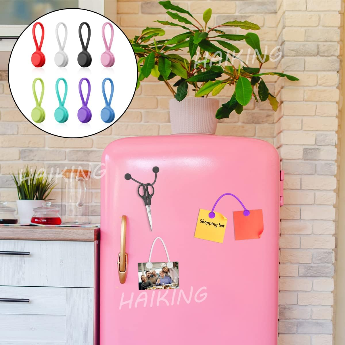 HAIKING Silicone Cable Ties, 8 Pcs Reusable Magnetic Straps Wire Organizer for Bundling and Organizing Cables, Hanging & Holding Keychain, Headphone Cables (8 Colors) image number 1