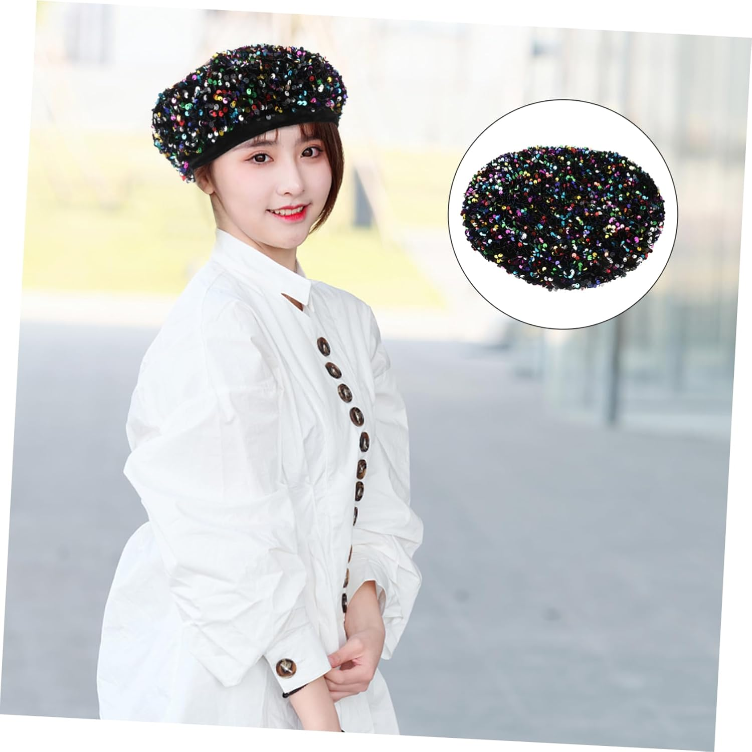 OATIPHO Sparkly Sequins Beret Lightweight Winter Hat for Women Fashion Shimmer Dance Party Cap with Comfortable Breathable Material Durable Stylish Autumn Accessory - Assorted Color image number 6