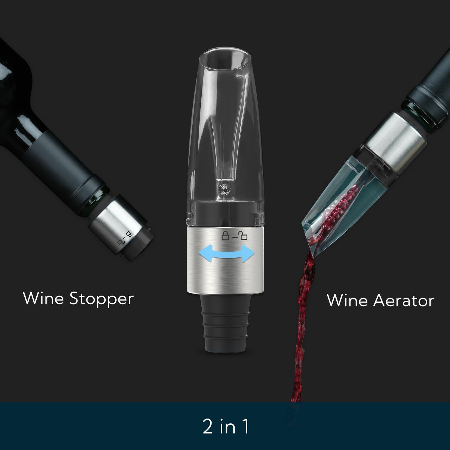 KITCHENDAO 2-In-1 Wine Aerator Pourer and Stopper, Premium Wine Air Aerator Pourer Decanter Spout Dispenser No Drip or Spill, Improve Taste and Bouquet Instantly - Dishwasher Safe, BPA Free, Black image number 6